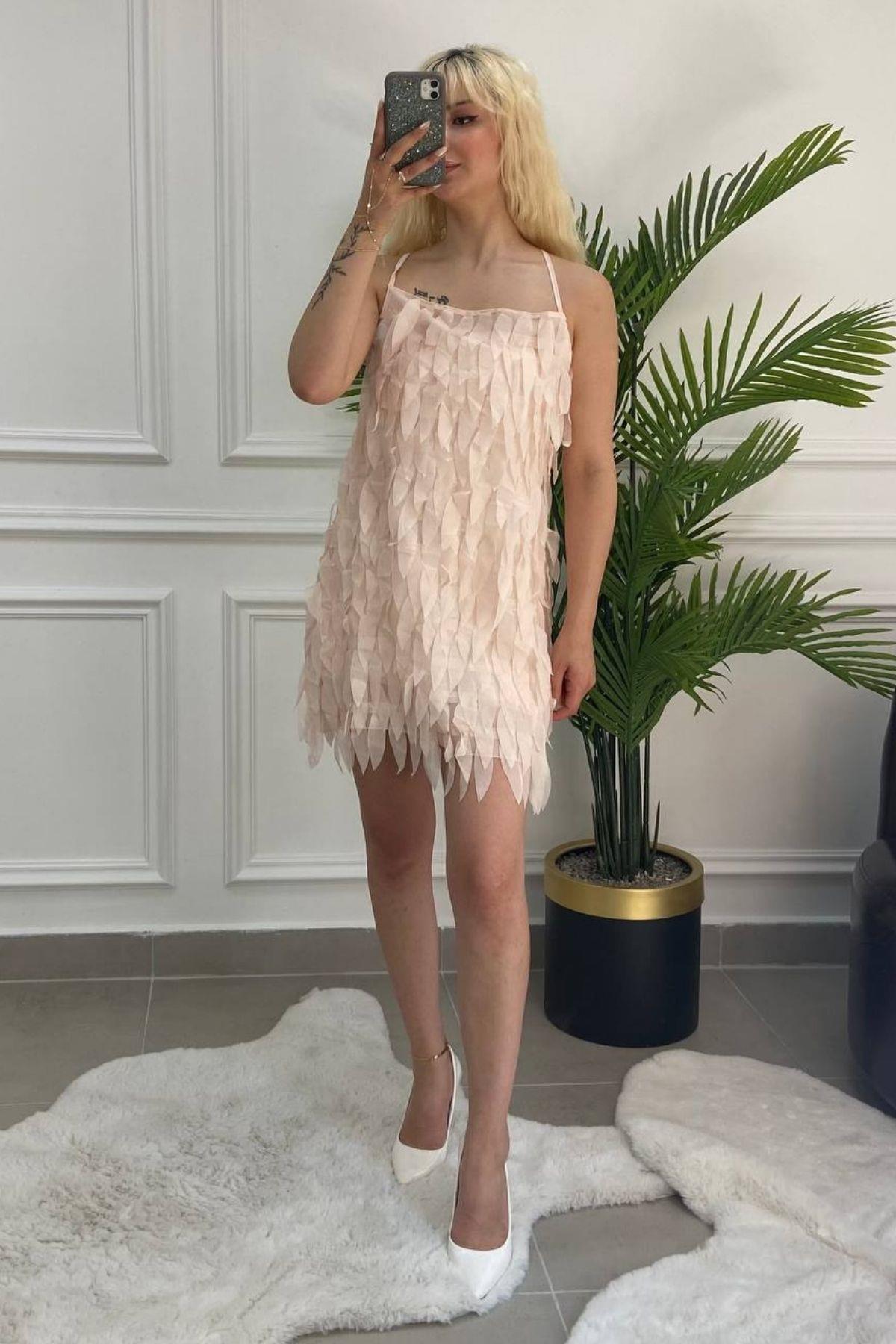 Askılı Saçaklı Mini Elbise