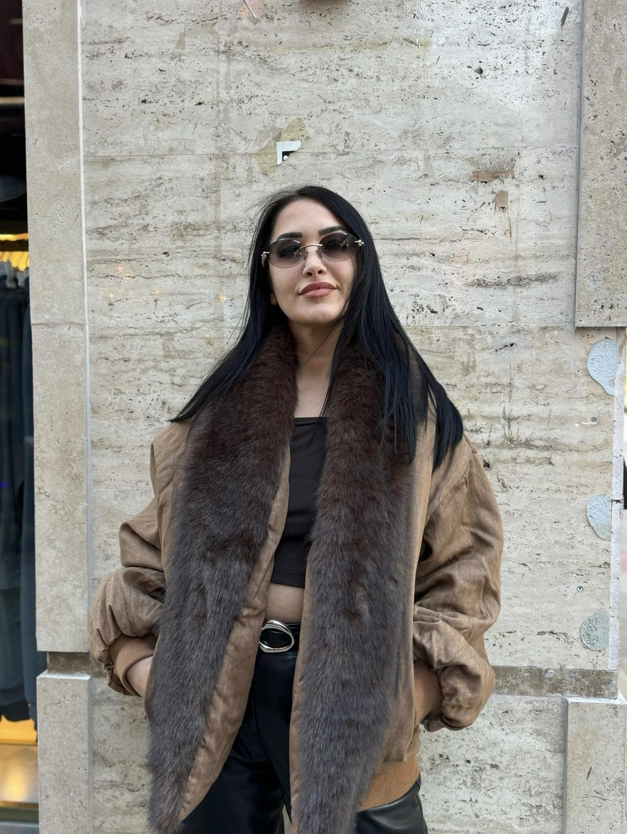 Balon Kol Kürklü Mont