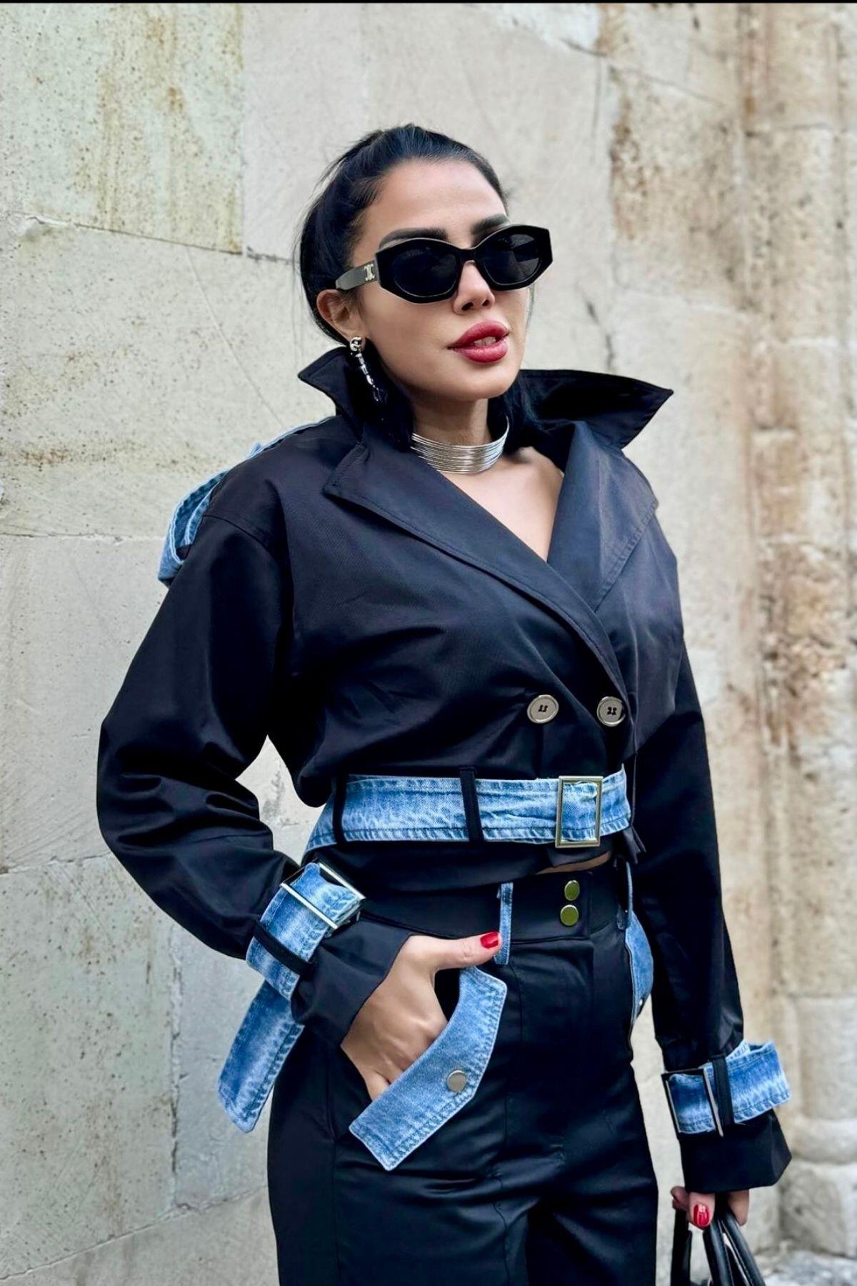 Denim Garnili Dokuma Takım Siyah