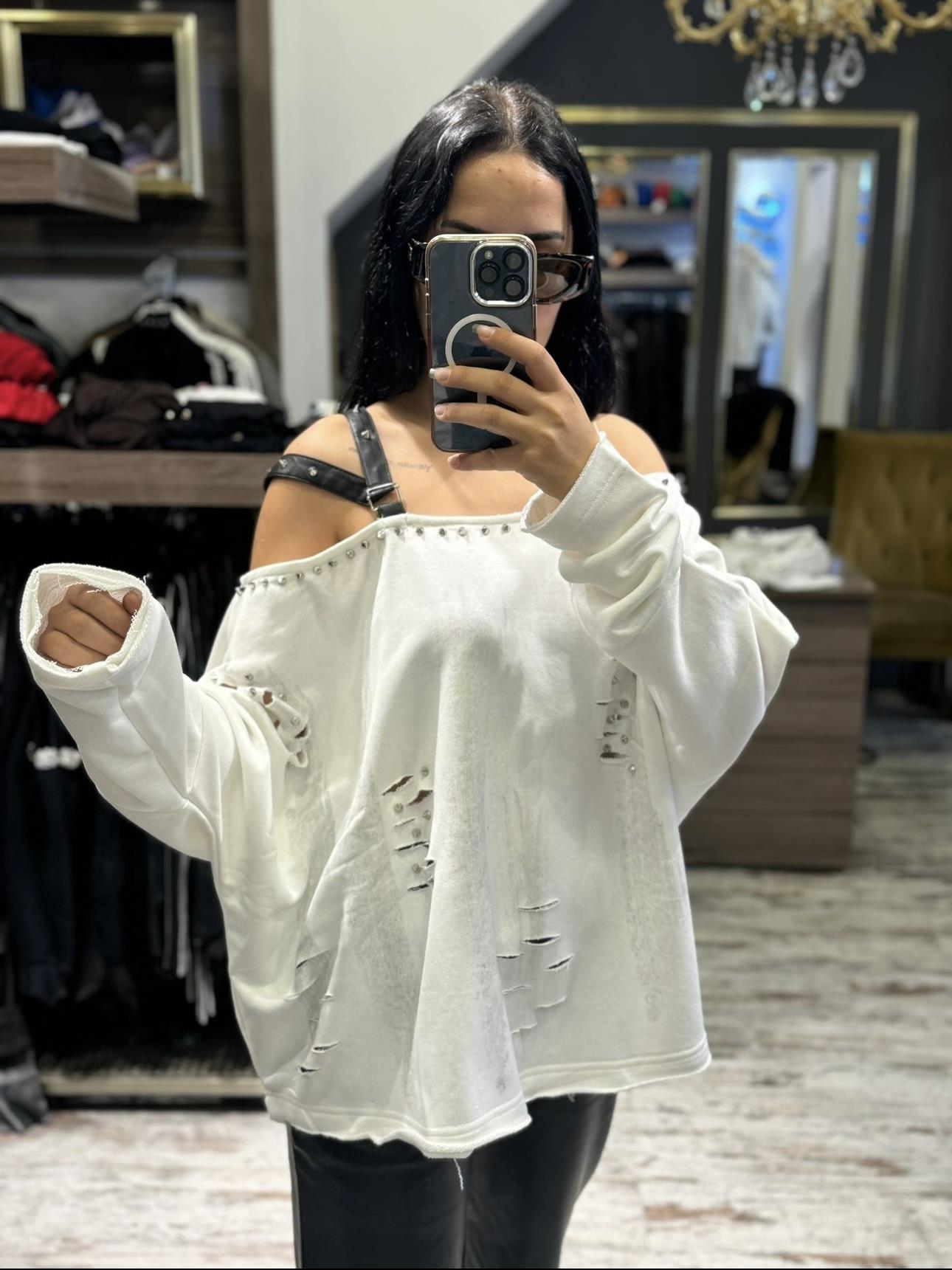 Deri Askılı Droplu Sweat