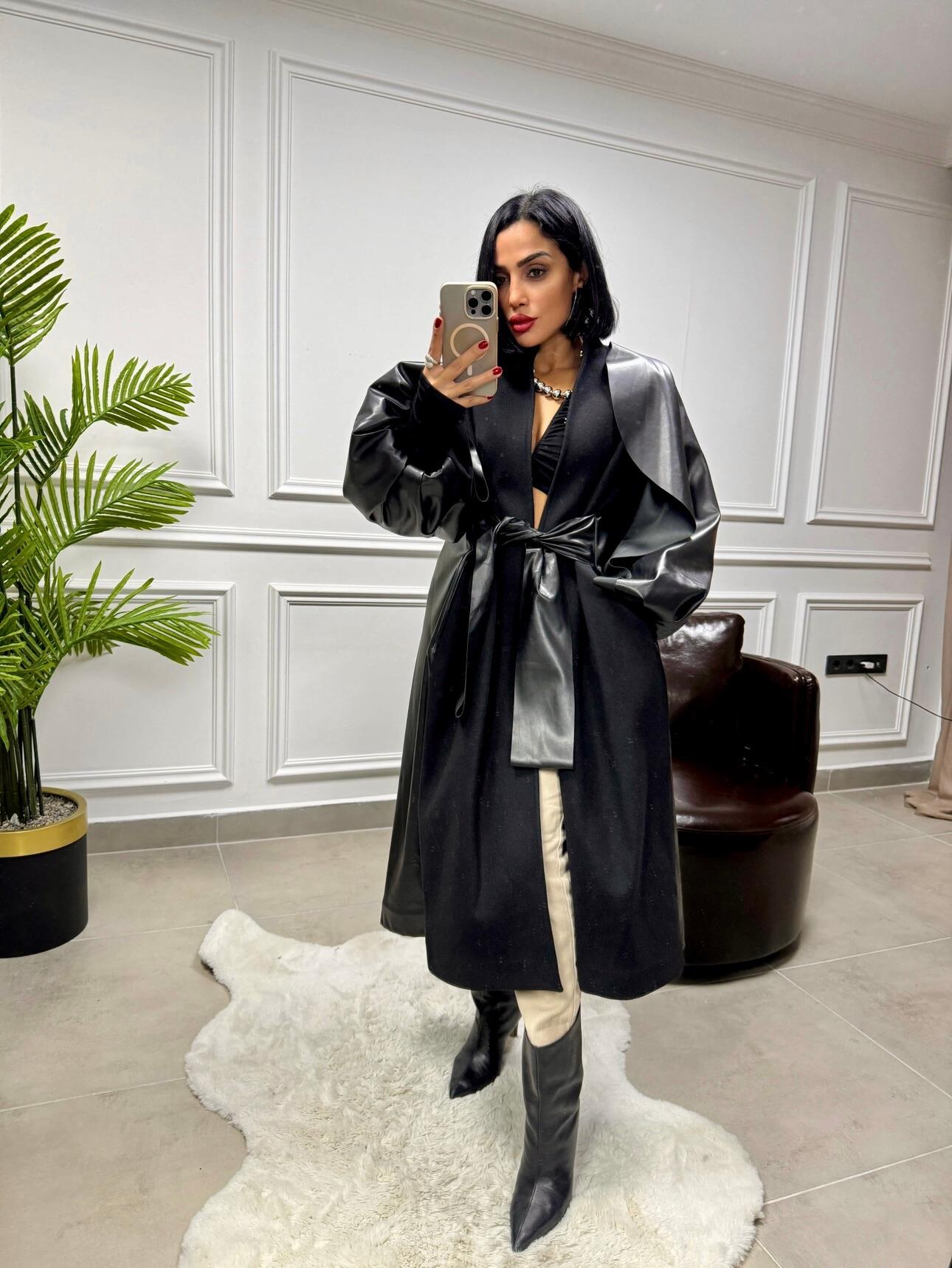 Deri & Kaşe Detay Trençkot