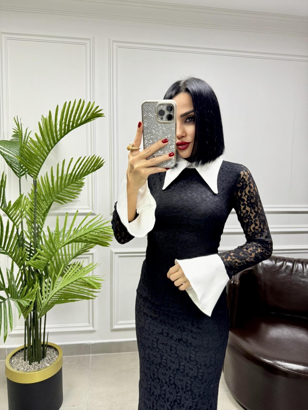 Gömlek Yaka Dantel Elbise