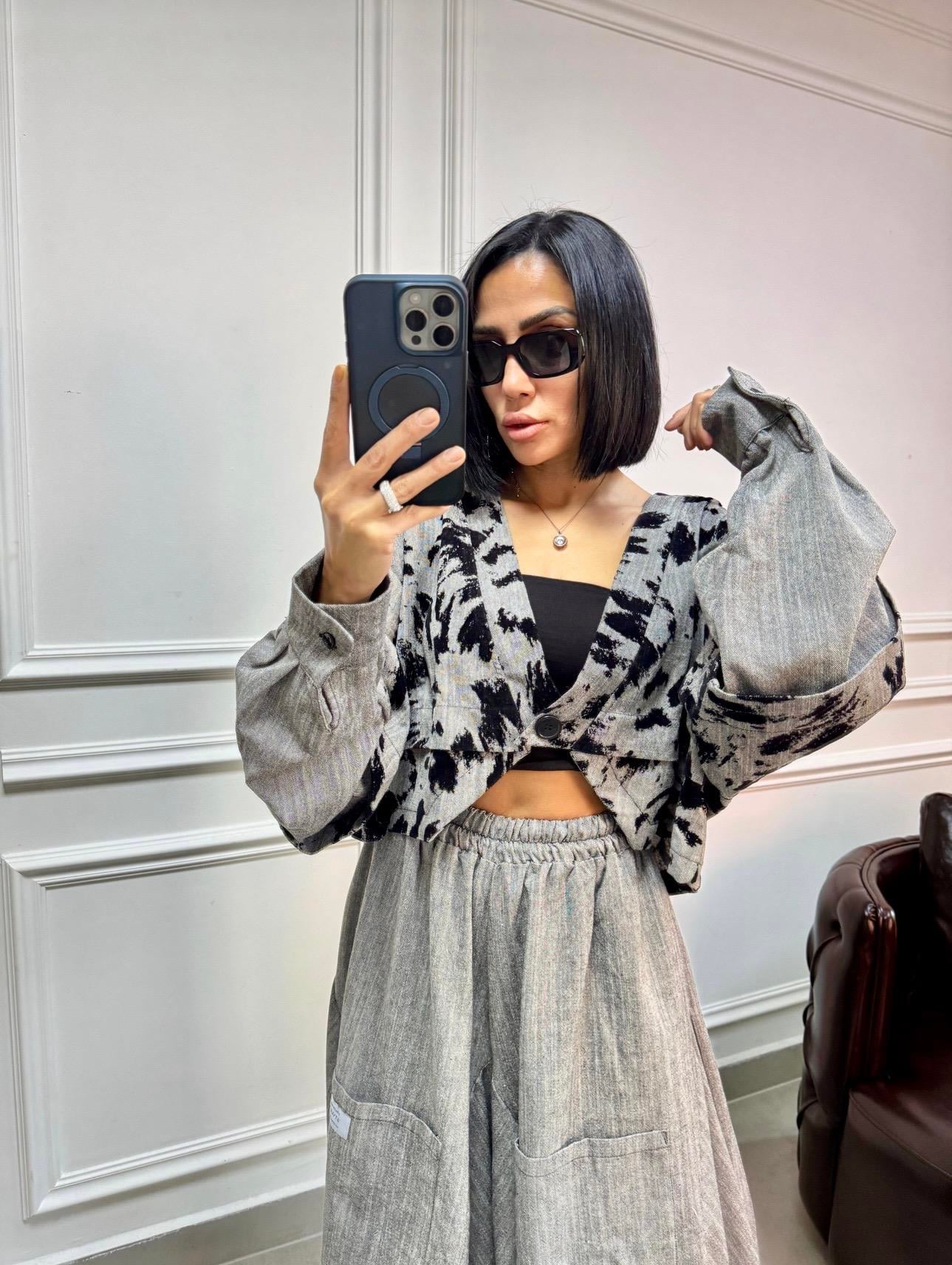 H4 Keten Dokulu Kısa Ceket