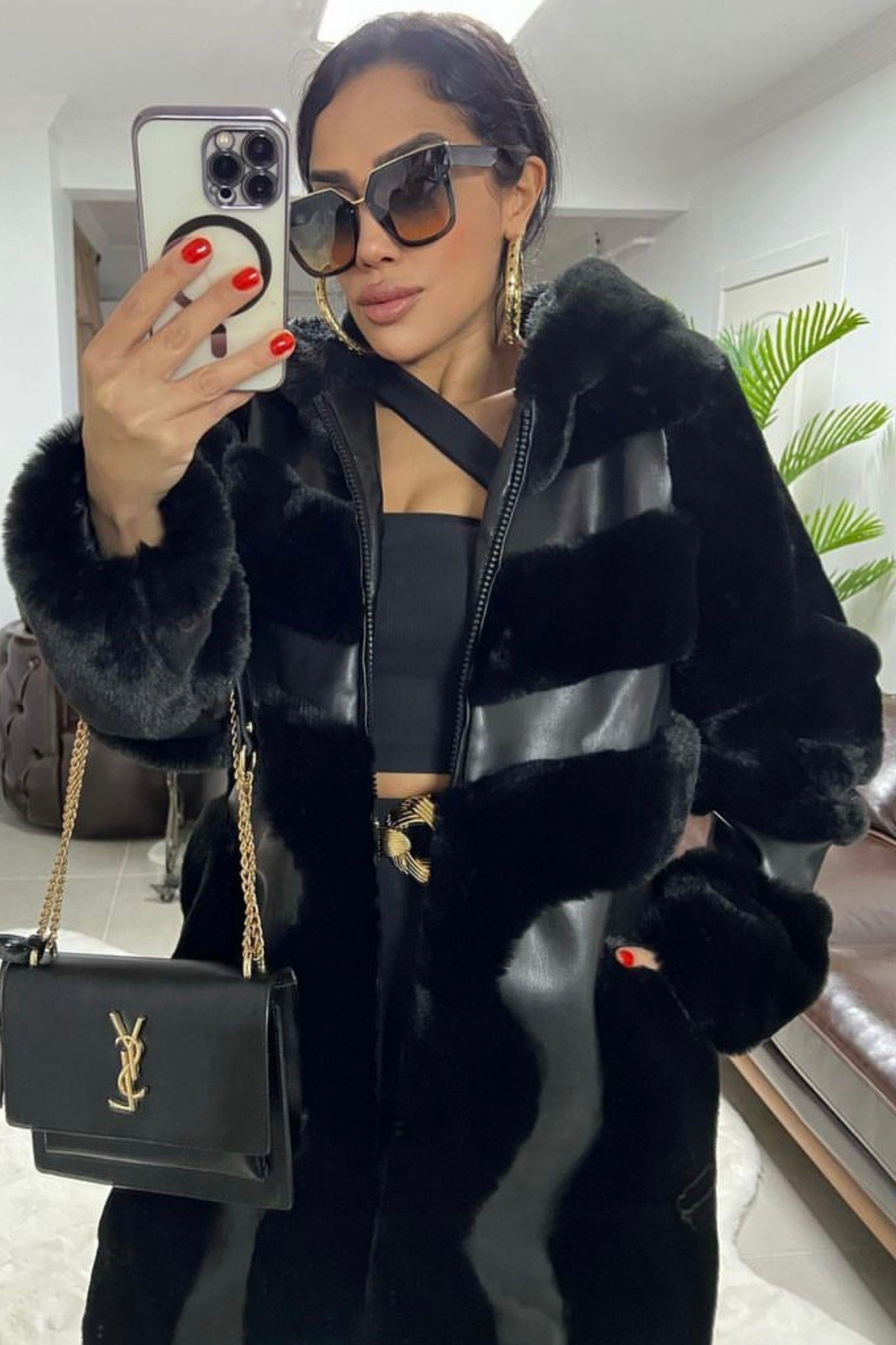 İthal Deri Kürklü Kaban Siyah