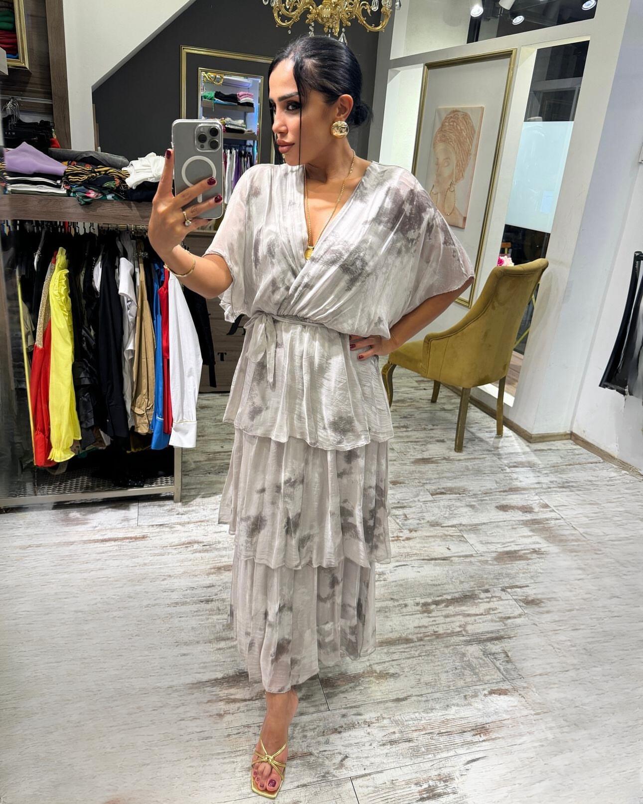 İthal Kruvaze İpek Elbise