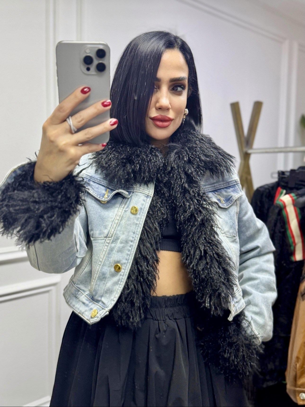 İthal Kürklü Crop Ceket