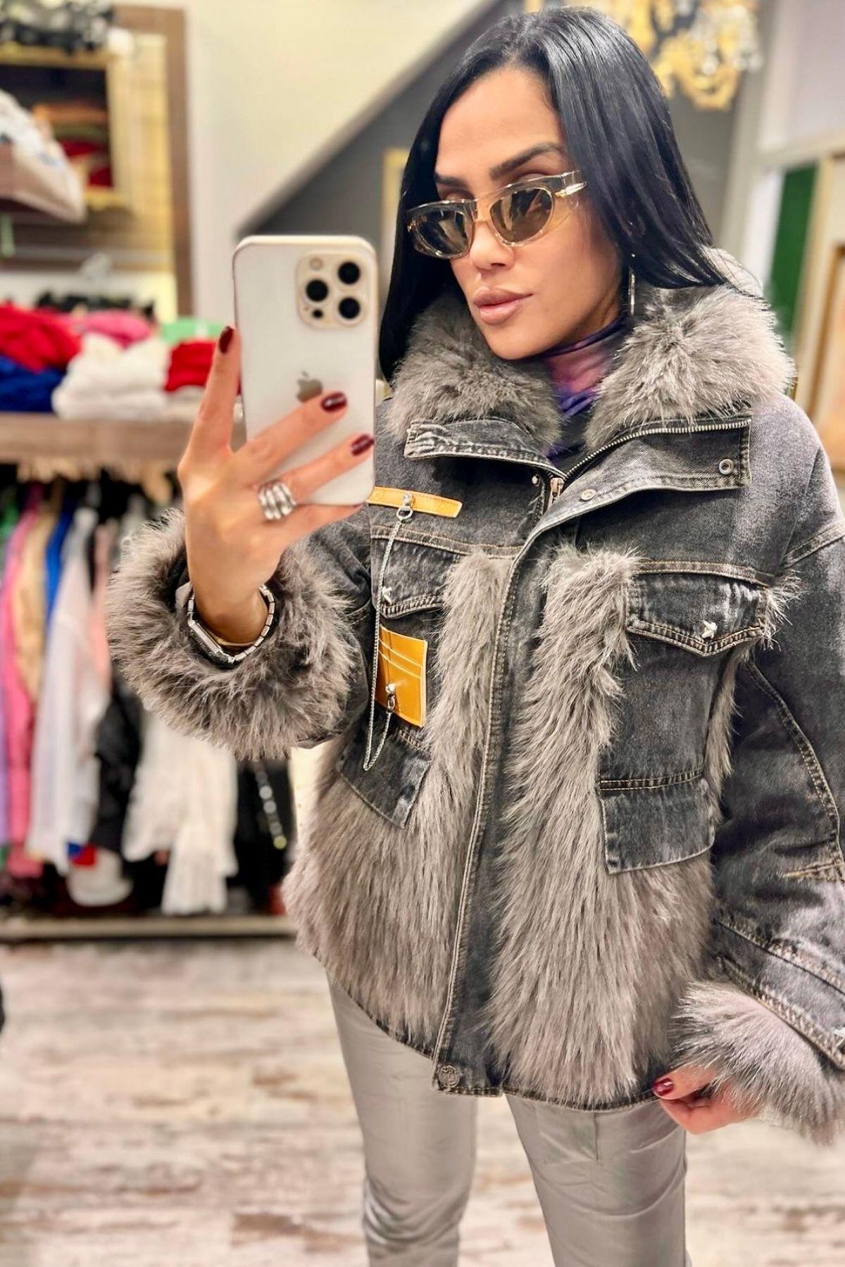 İthal Kürklü Kot Mont