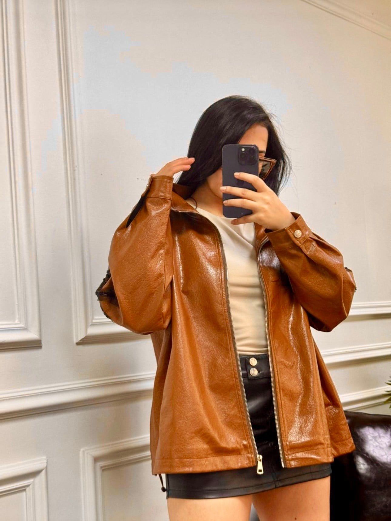 İthal Taşlı Deri Ceket