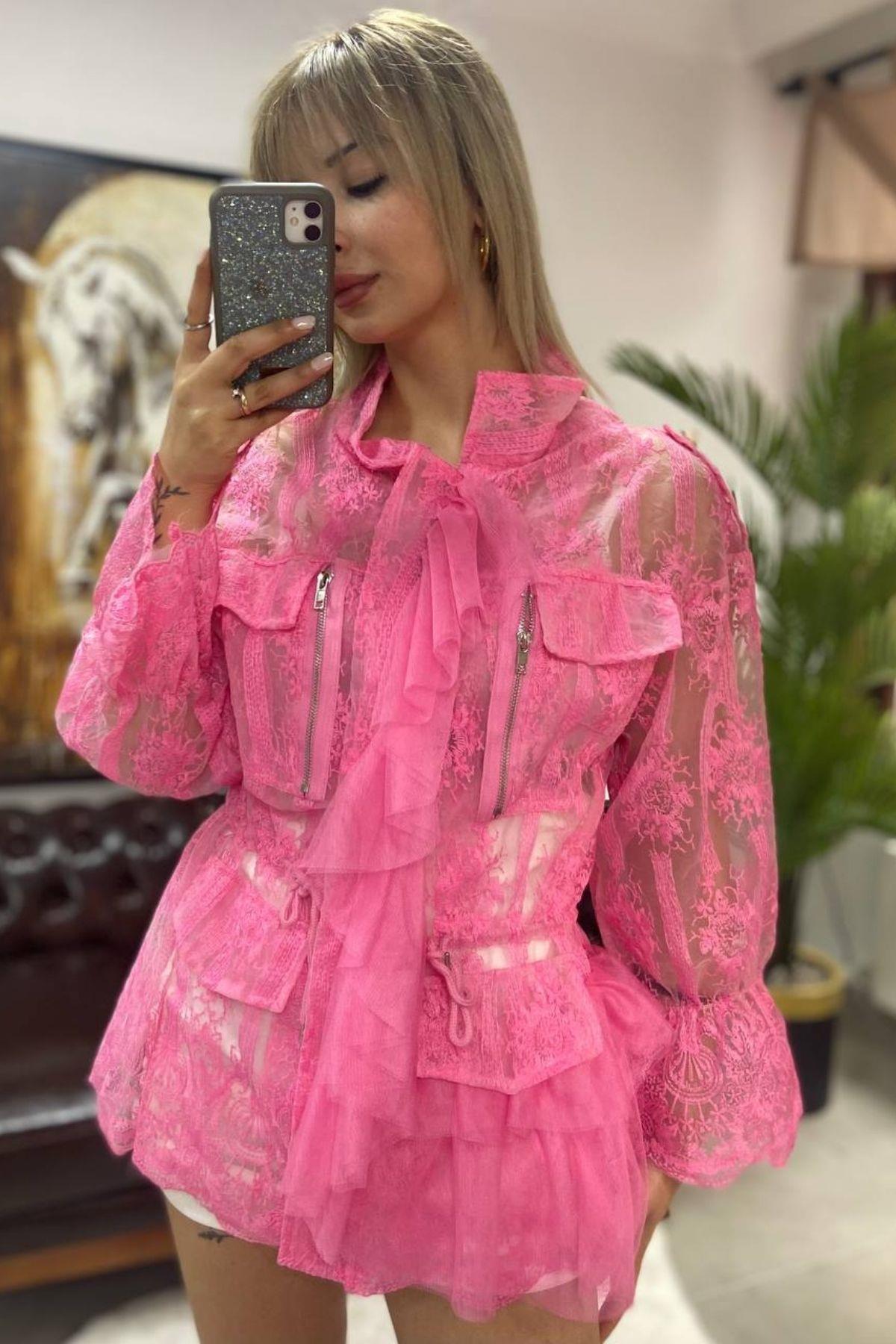 İthal Tül Ceket Pembe