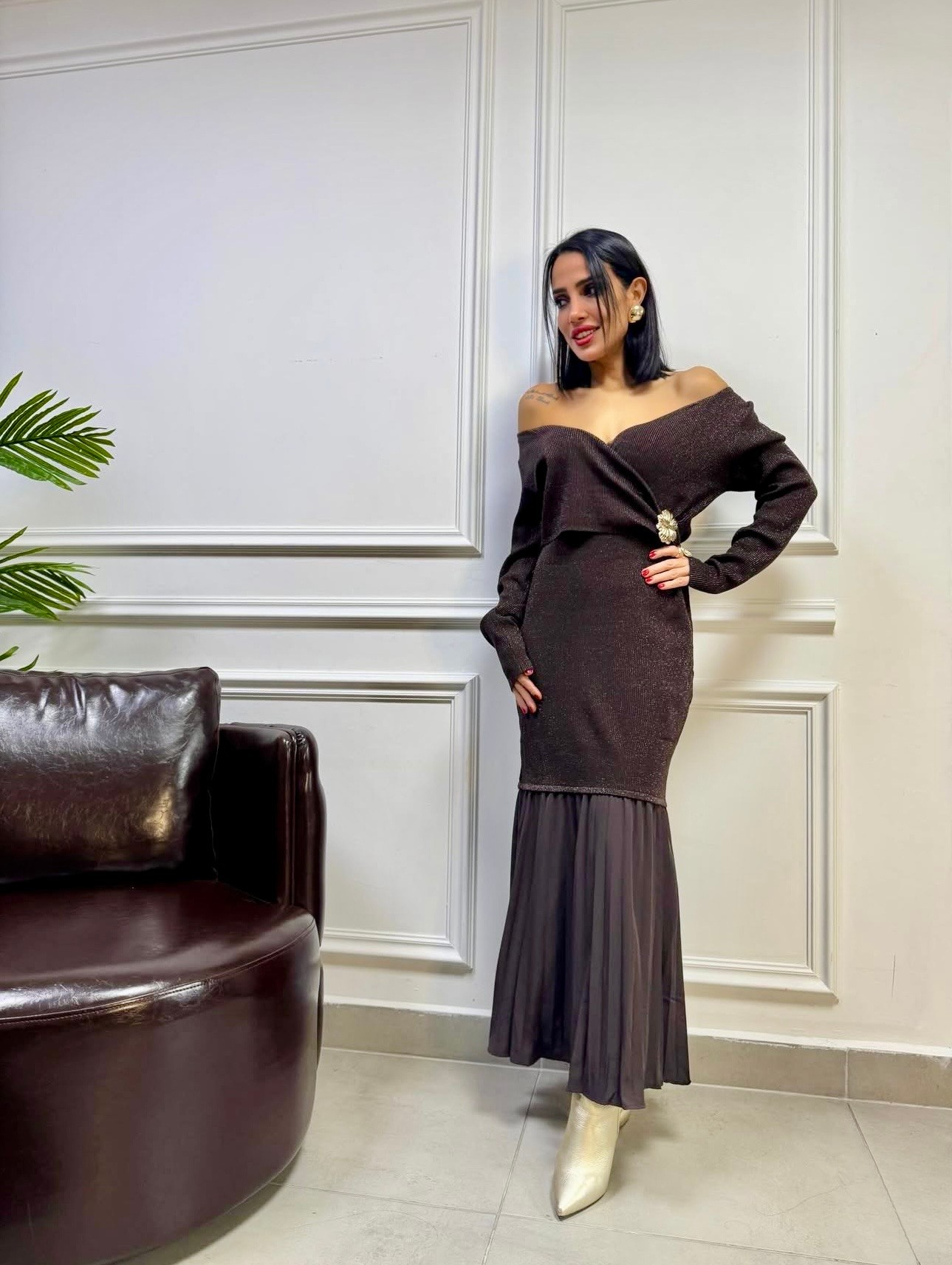 İthal V Yaka Triko Elbise