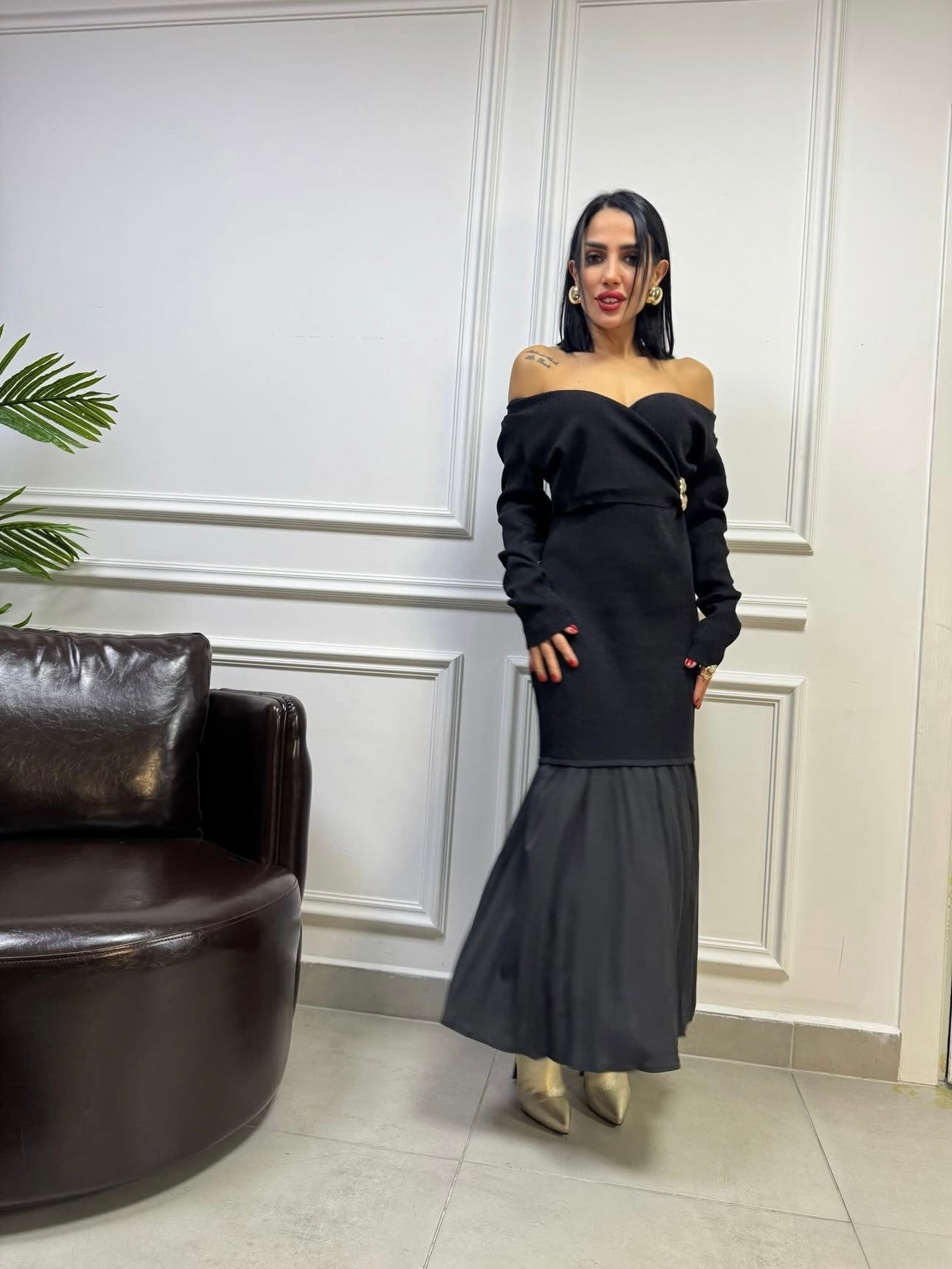 İthal V Yaka Triko Elbise