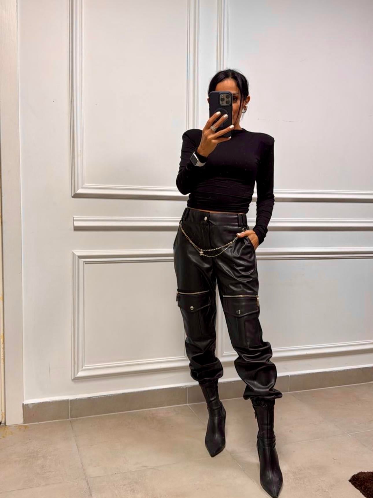 Kargo Cep Deri Pantolon