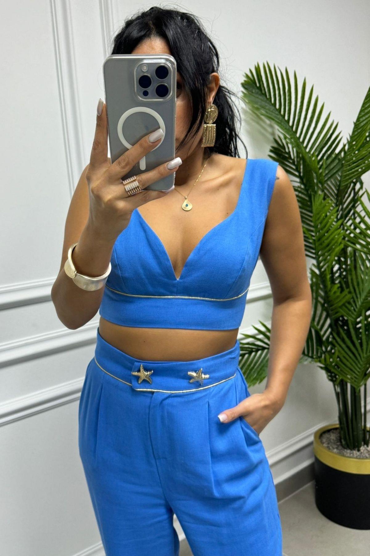 Keten Büstiyer Mavi