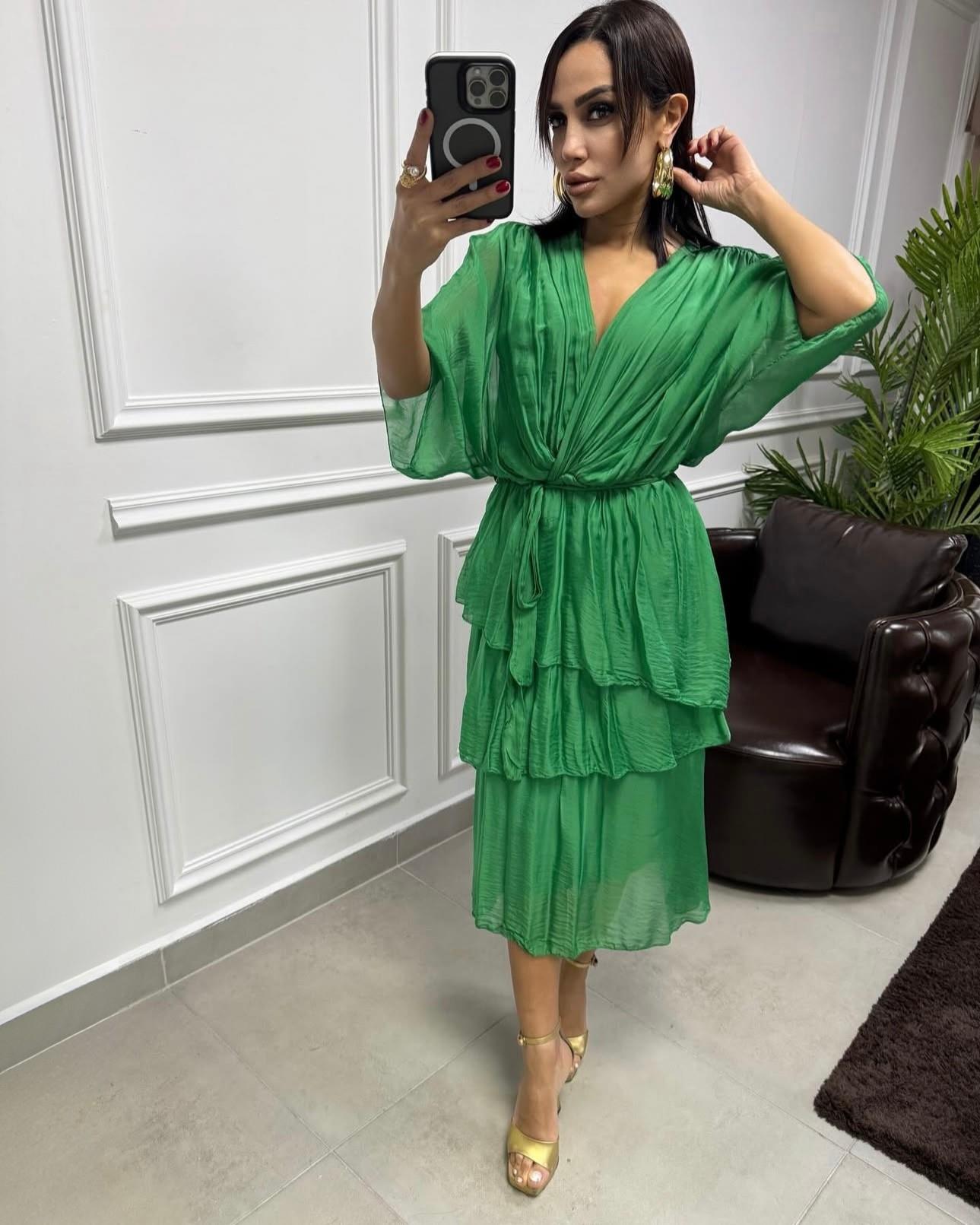 Kruvaze Yaka İpek Elbise