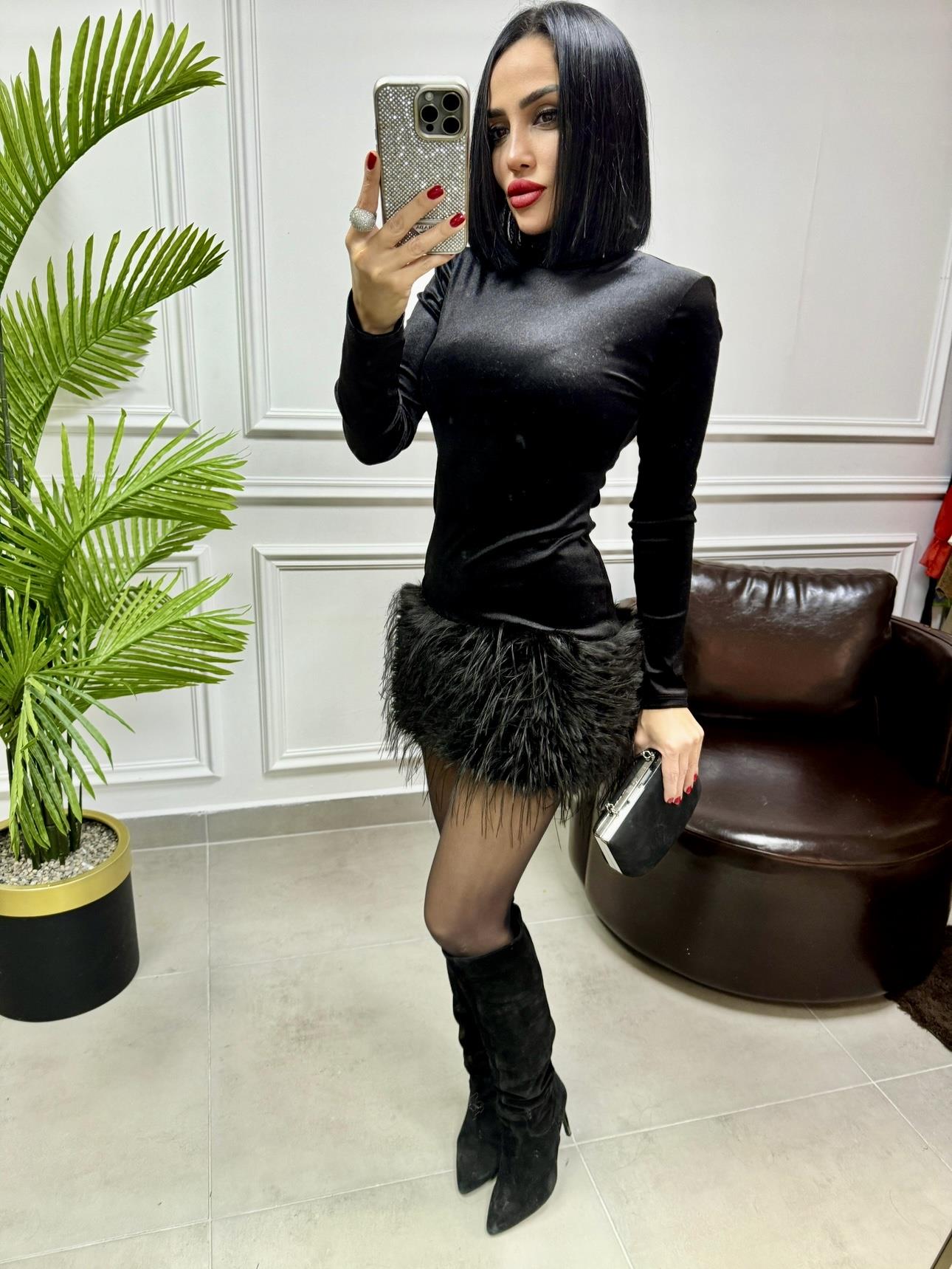 Otriş Detay Mini Elbise