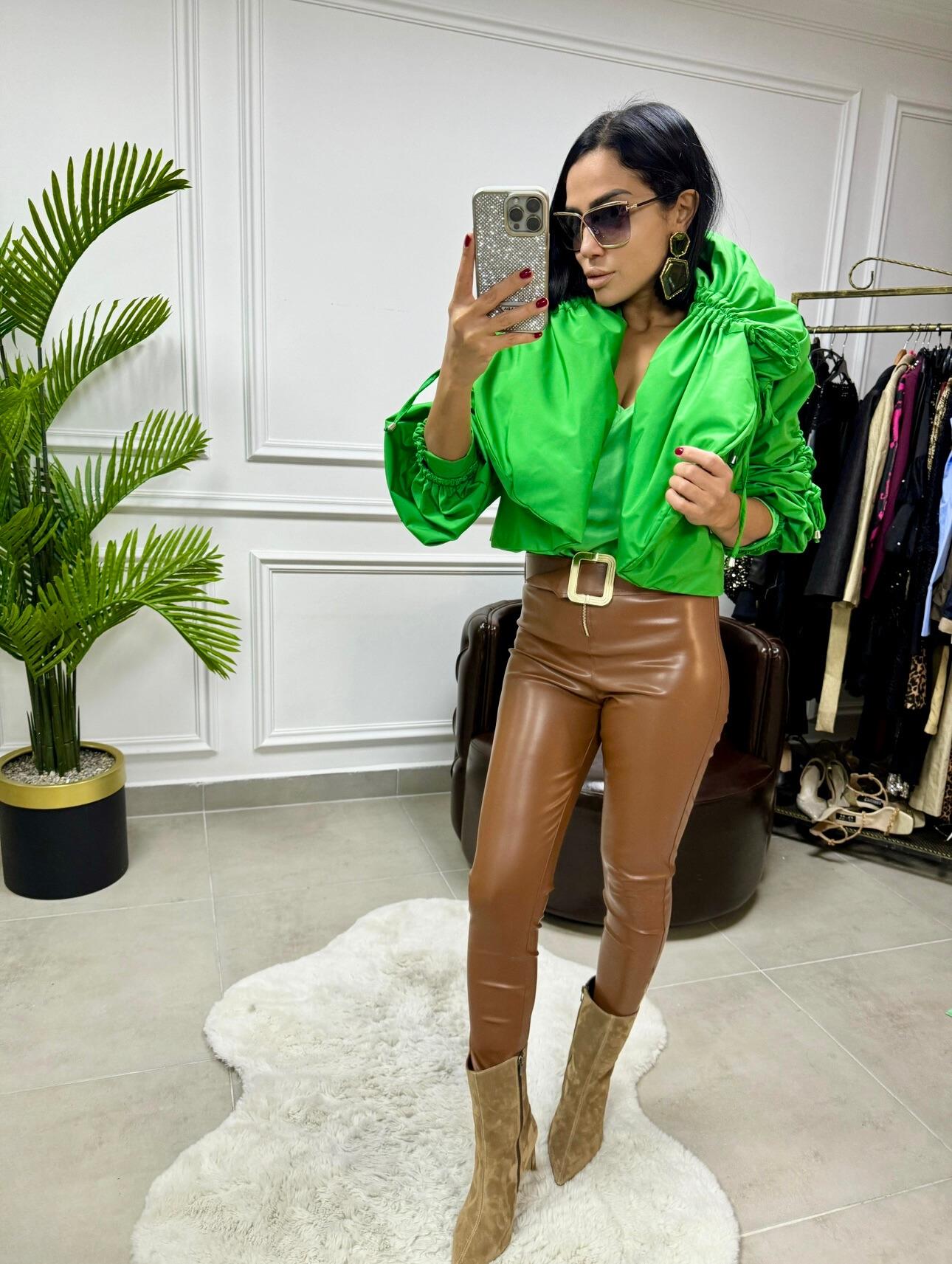 Paça Fermuarlı Deri Pantolon