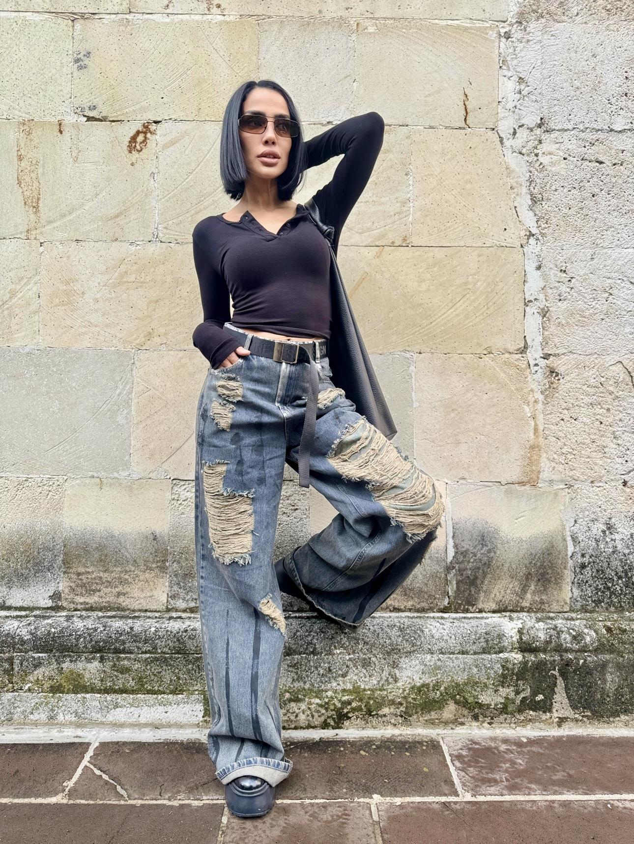 Pistoleli Denim Pantolon