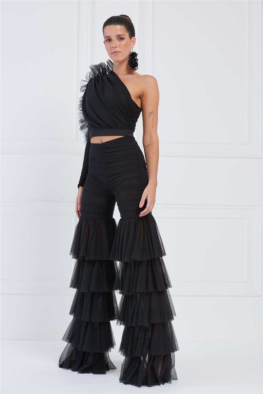 Siyah Katmanlı Tül Pantolon