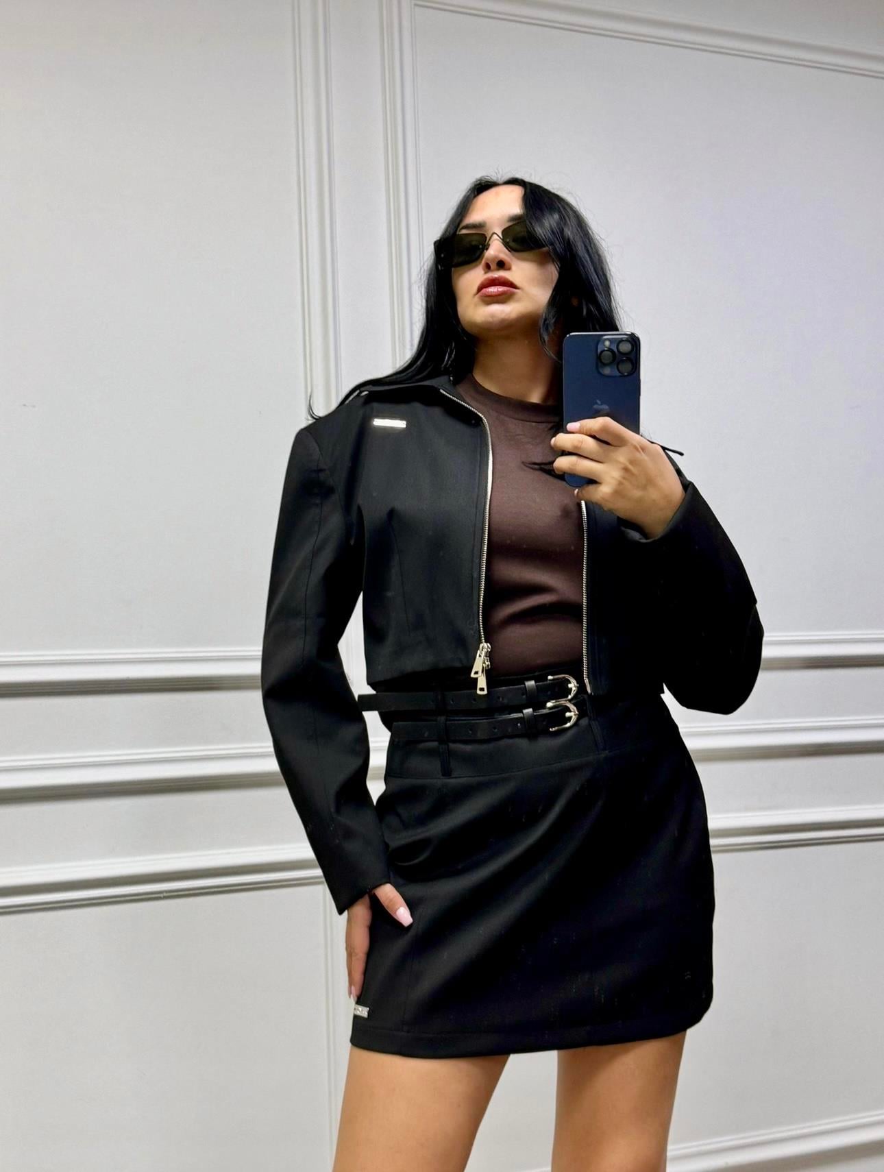 Vatkalı Fermuarlı Crop Ceket
