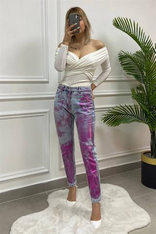 Denim Pembe Varaklı Jean