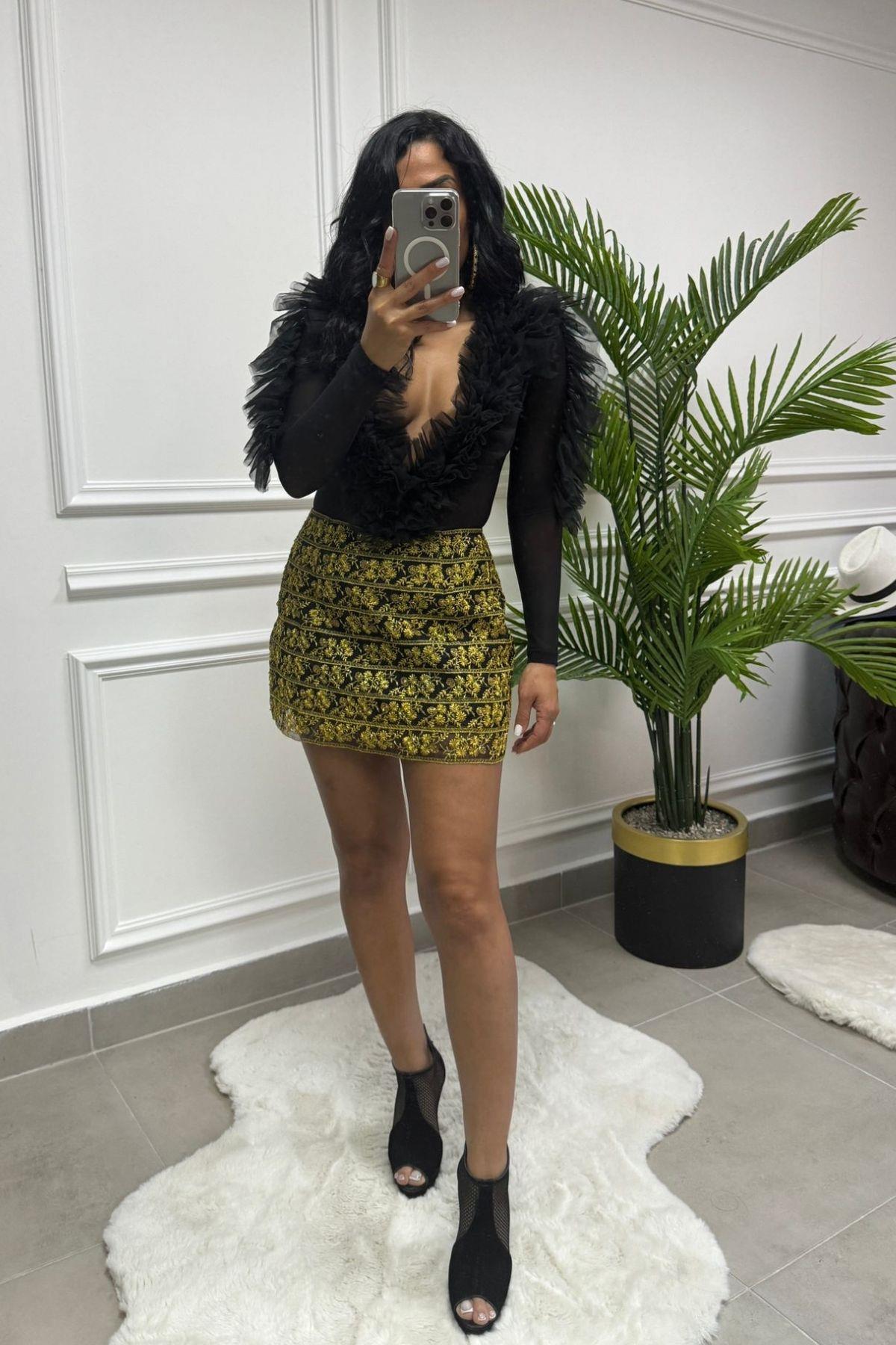  İşlemeli Mini Tül Etek