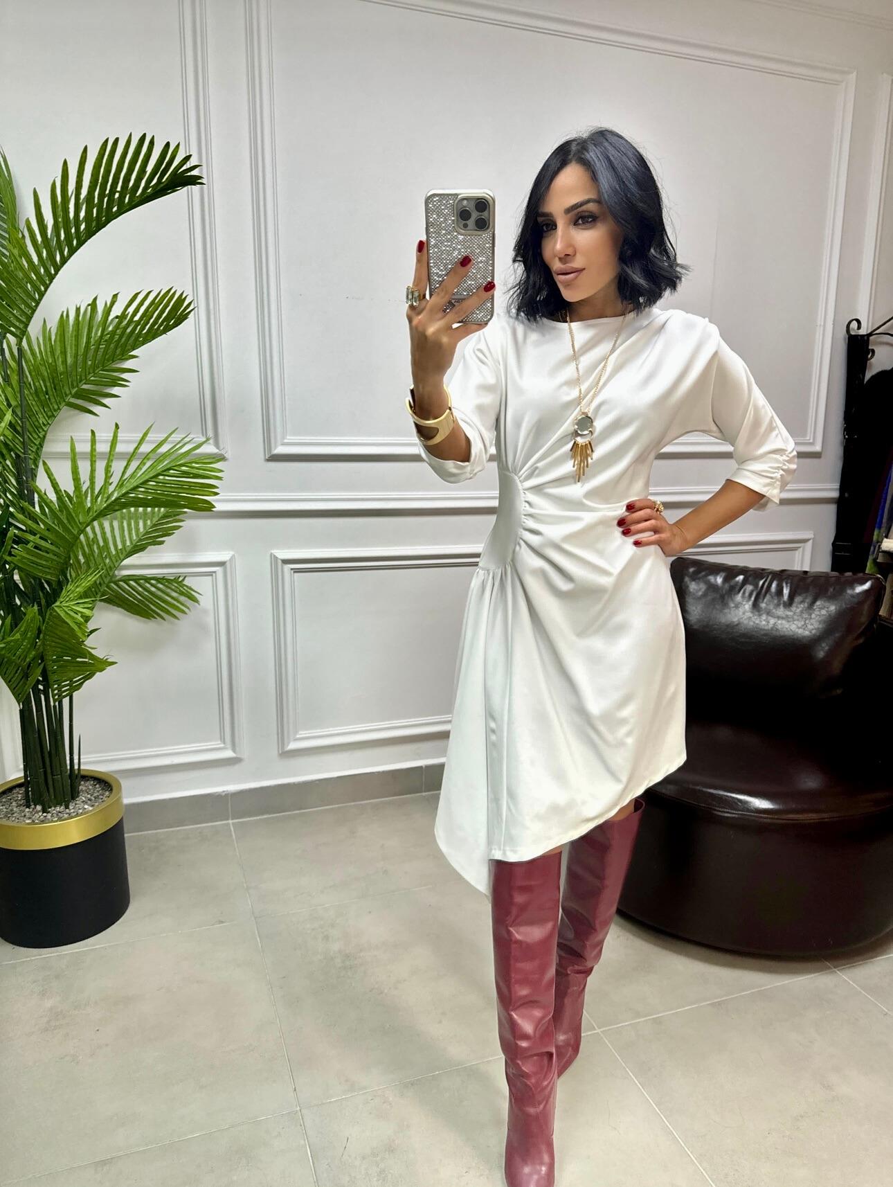 Asimetrik Drapeli Likralı Elbise