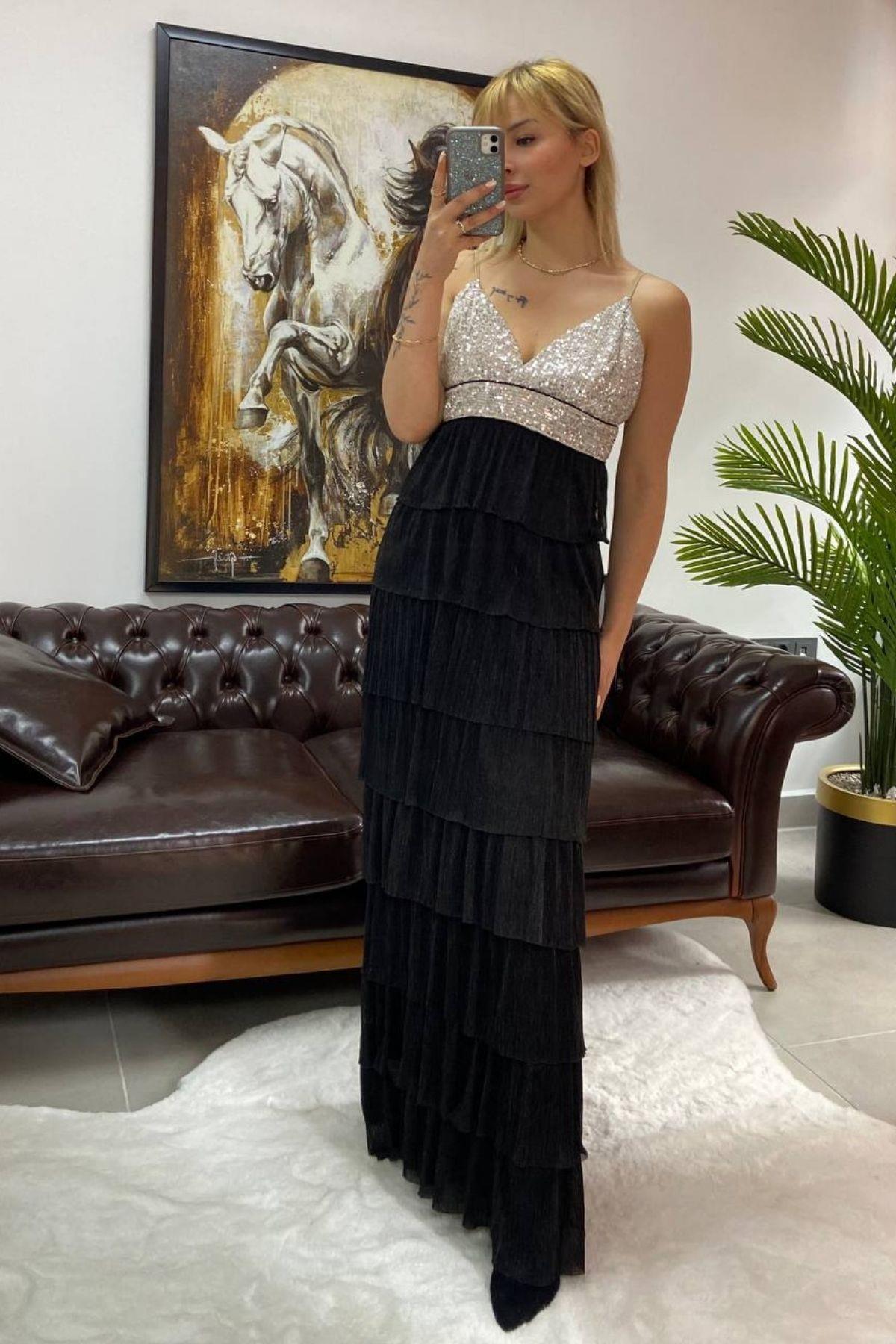 Askılı Pullu Elbise