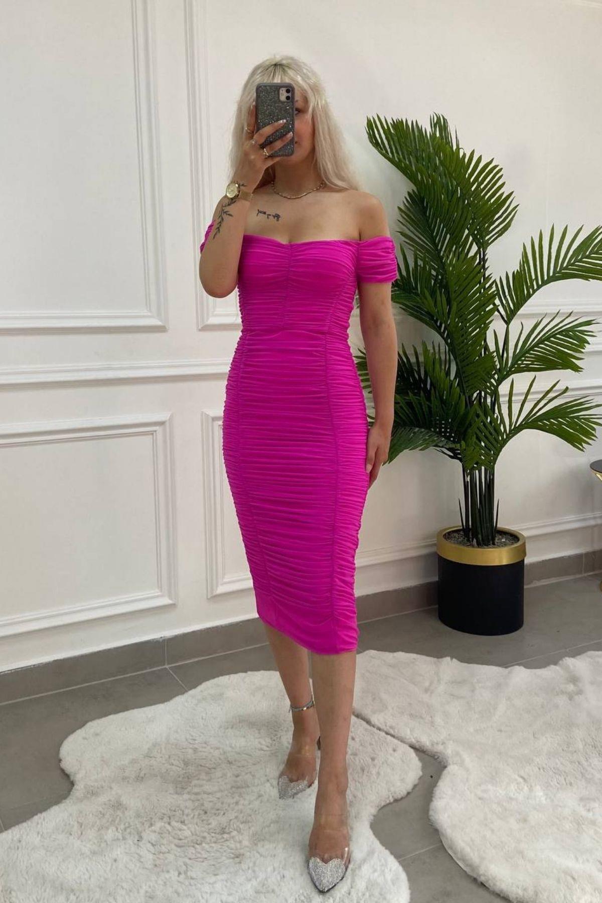 Büzgülü Midi Elbise