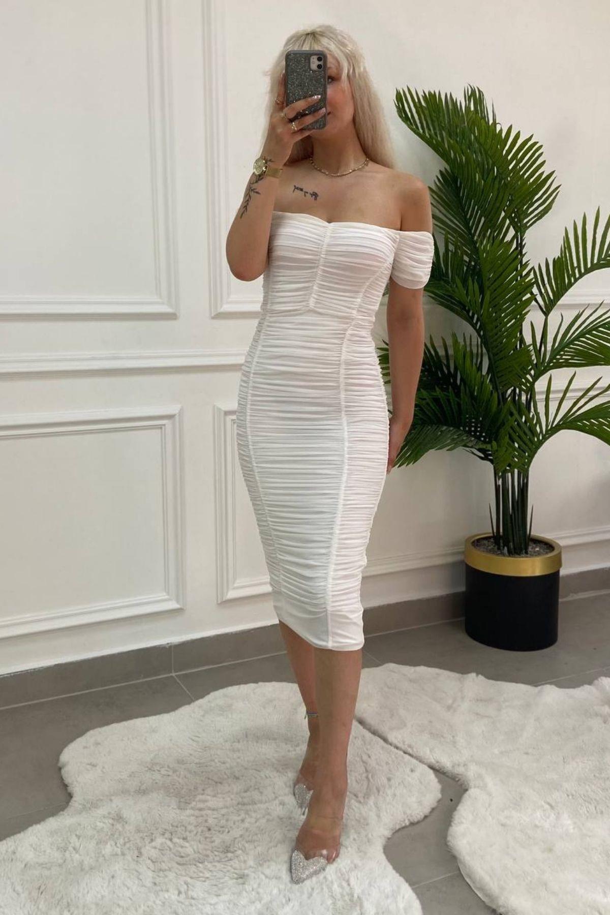 Büzgülü Midi Elbise