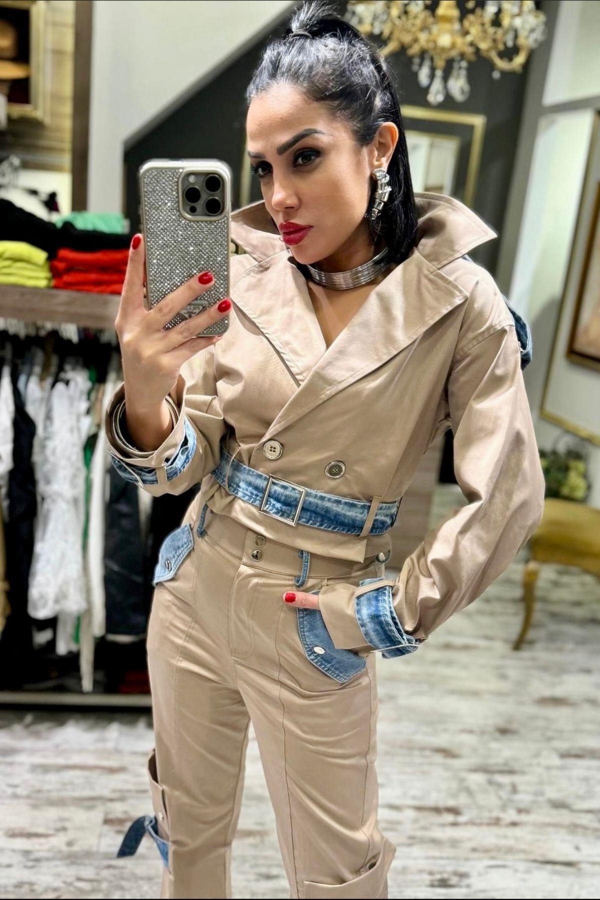 Denim Garnili Dokuma Takım Bej
