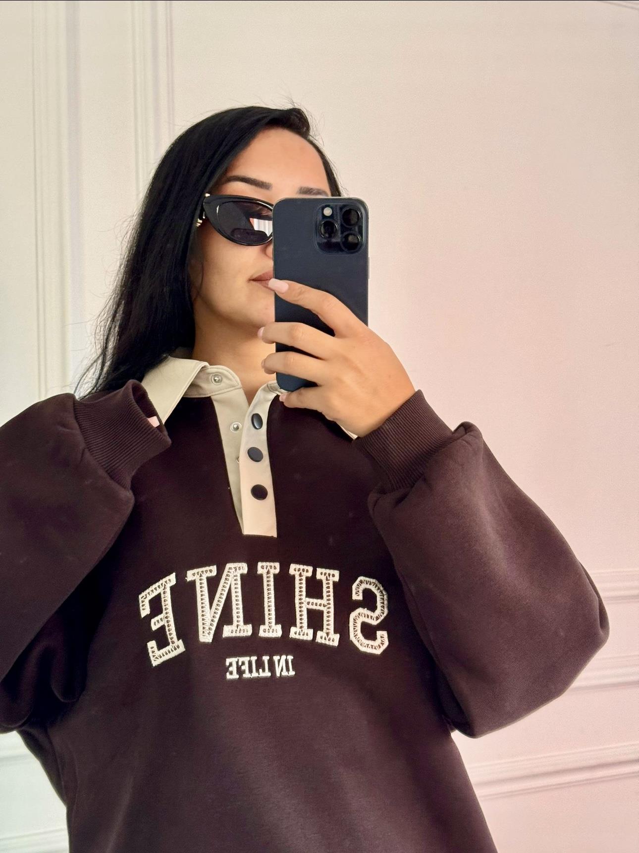 Deri Yaka Shıne Sweatshirt