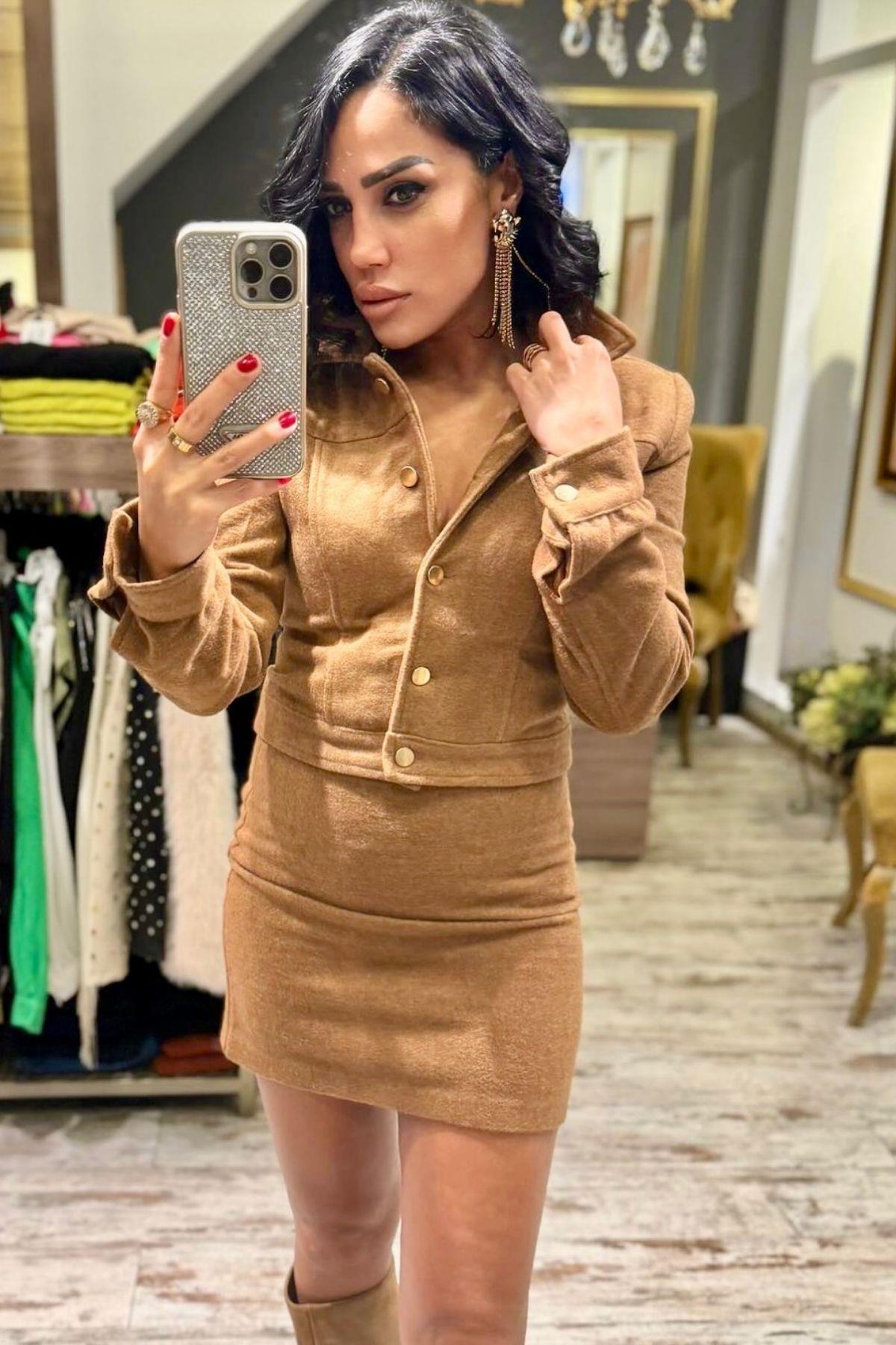 Düğmeli Ceket Sütlü Kahve