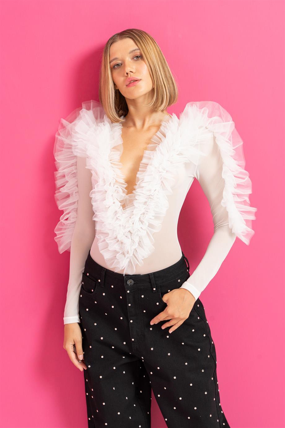 Fırfırlı Siyah Body