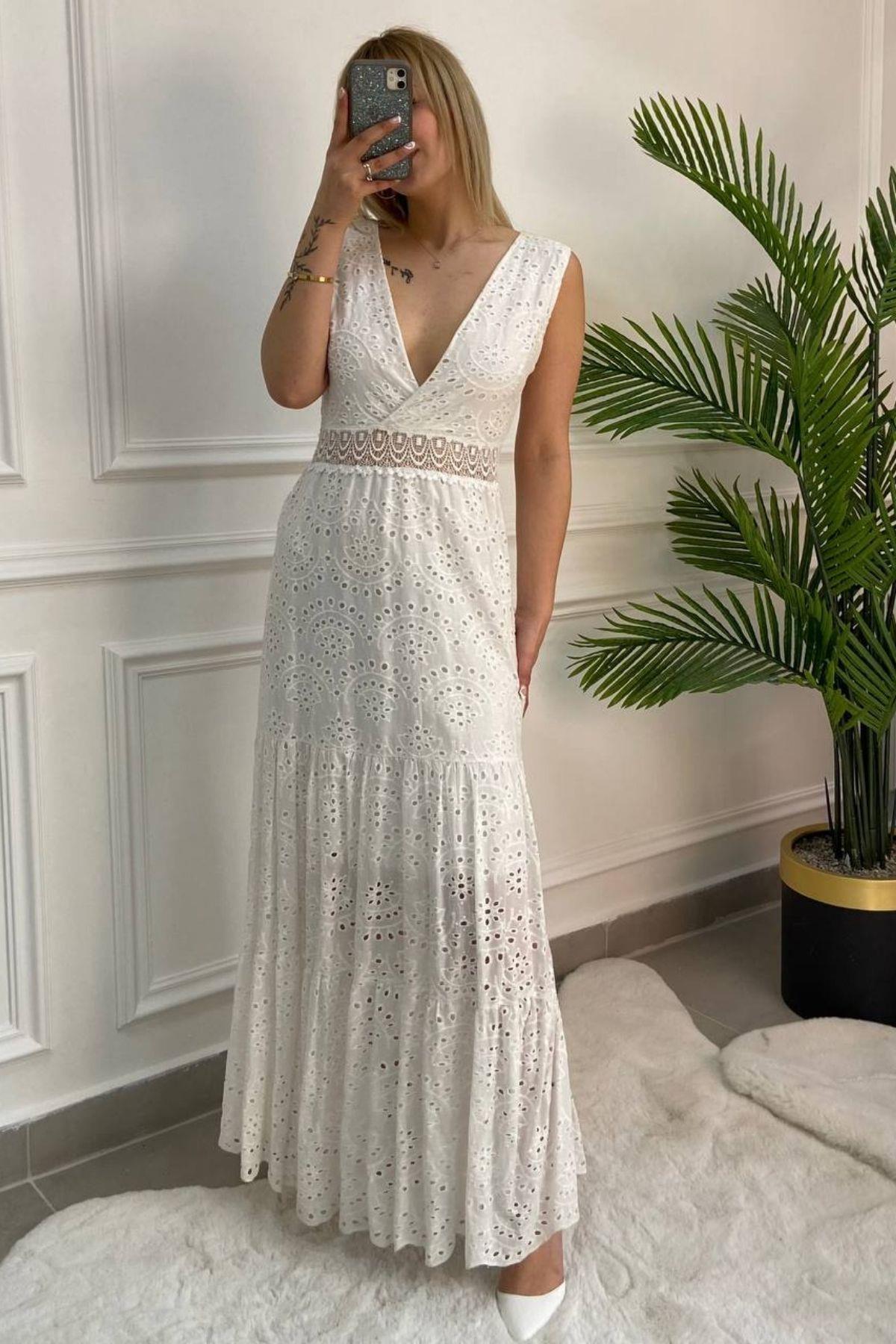 Güpür Elbise Beyaz