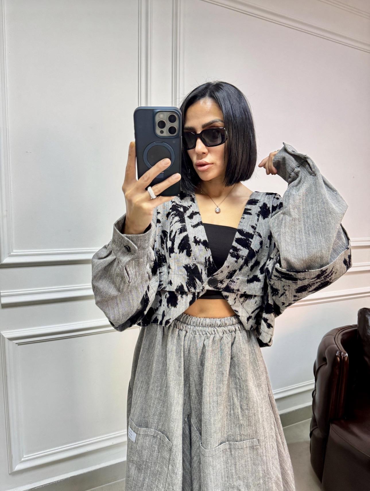 H4 Keten Dokulu Kısa Ceket