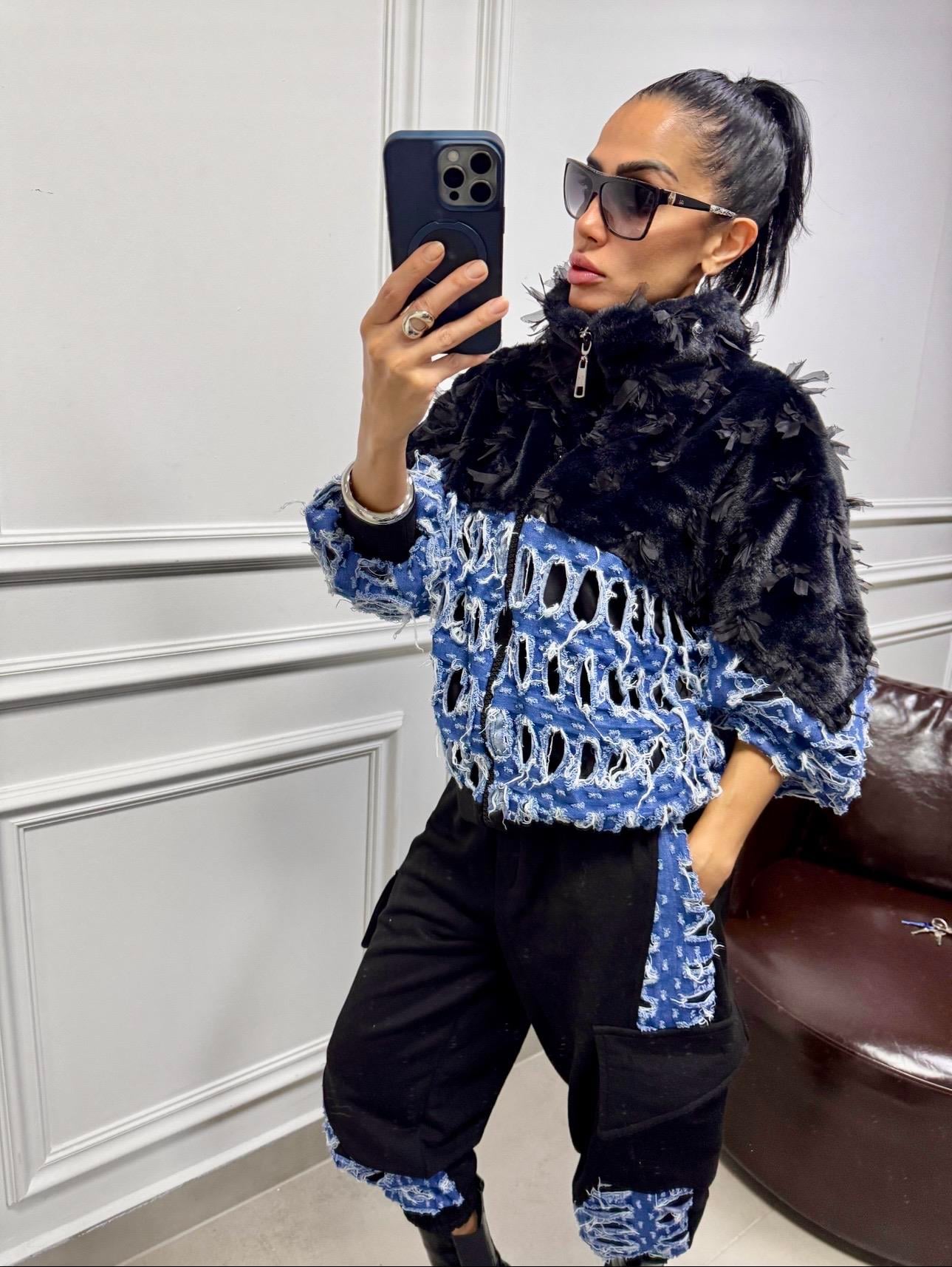 H4 Kürklü Denim&Ceket Takım