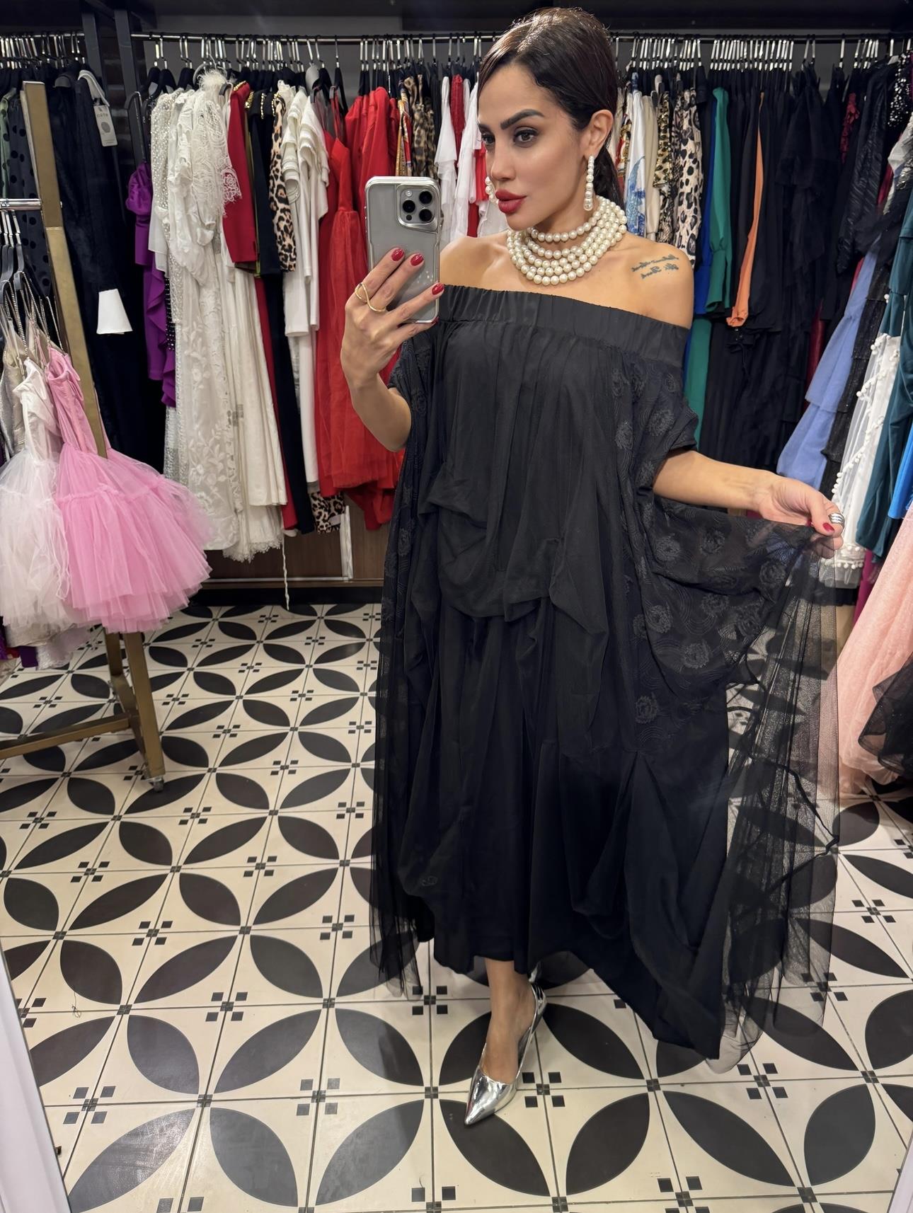 H4 Tek Omuz Tül Elbise