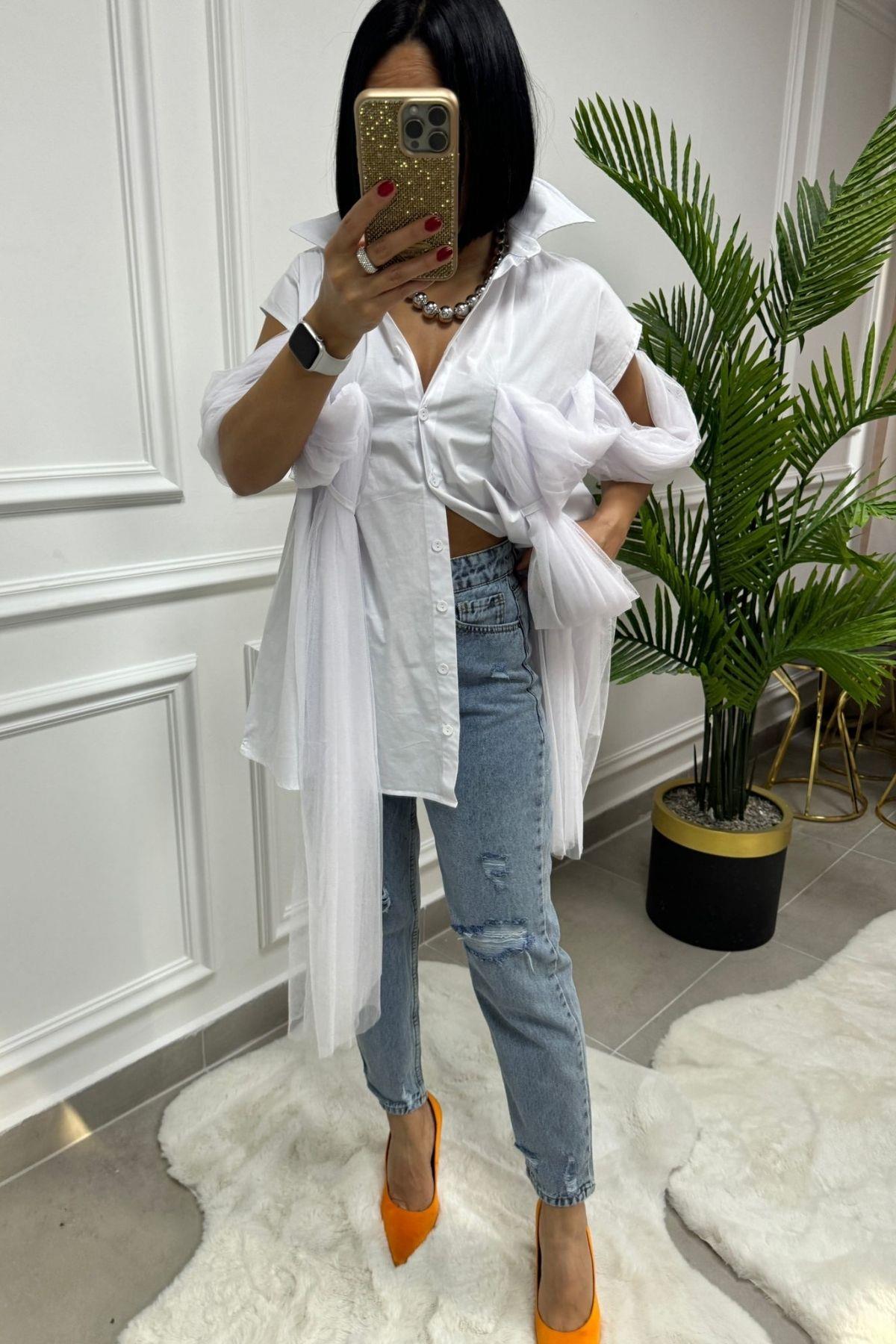 H4 Tül Detaylı Gömlek