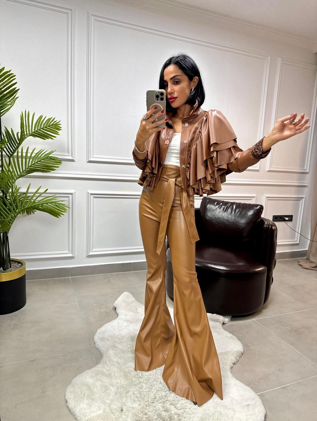 İspanyol Paça Deri Pantolon