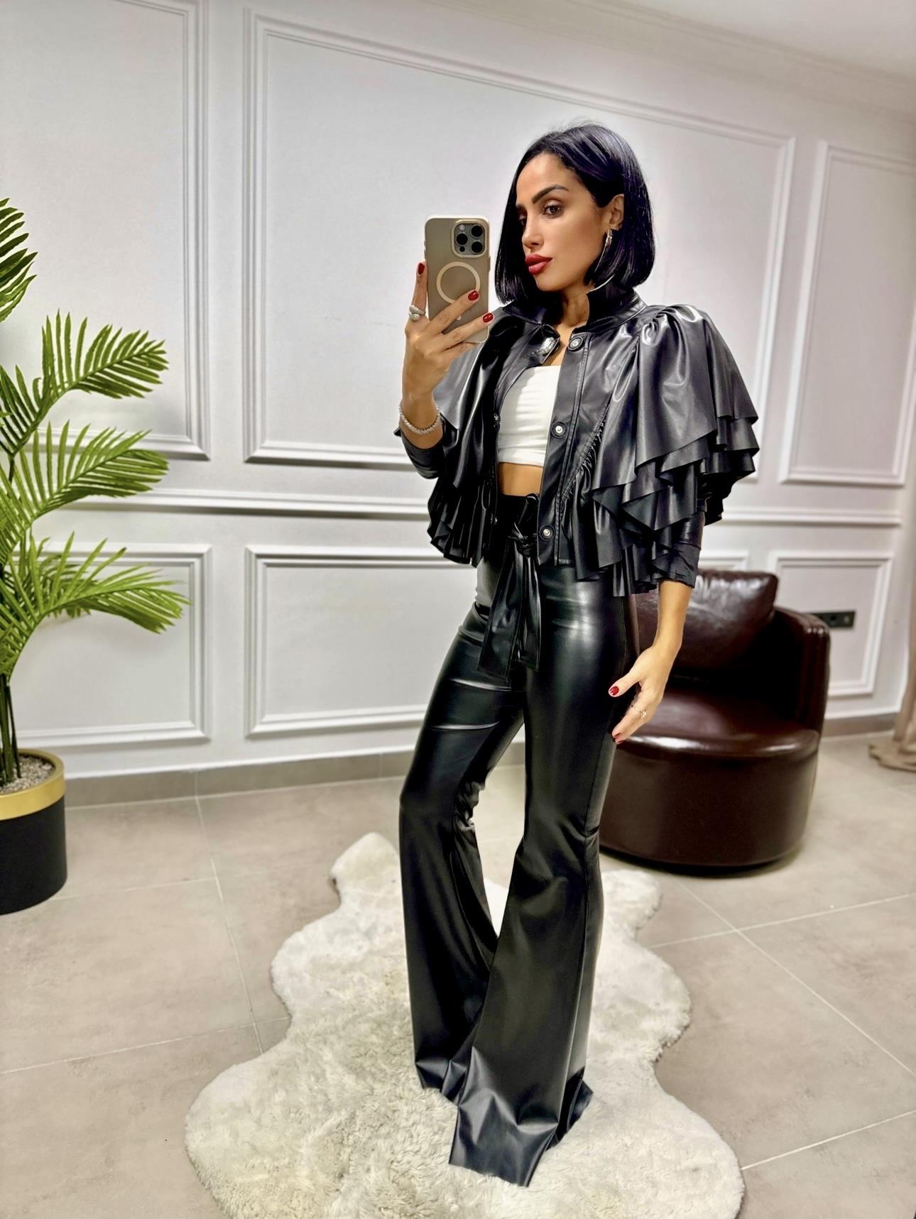 İspanyol Paça Deri Pantolon