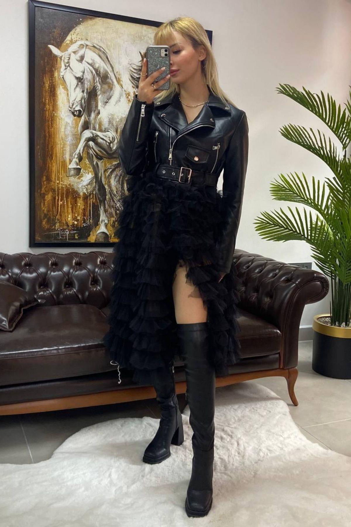 İthal Deri Ceket Elbise