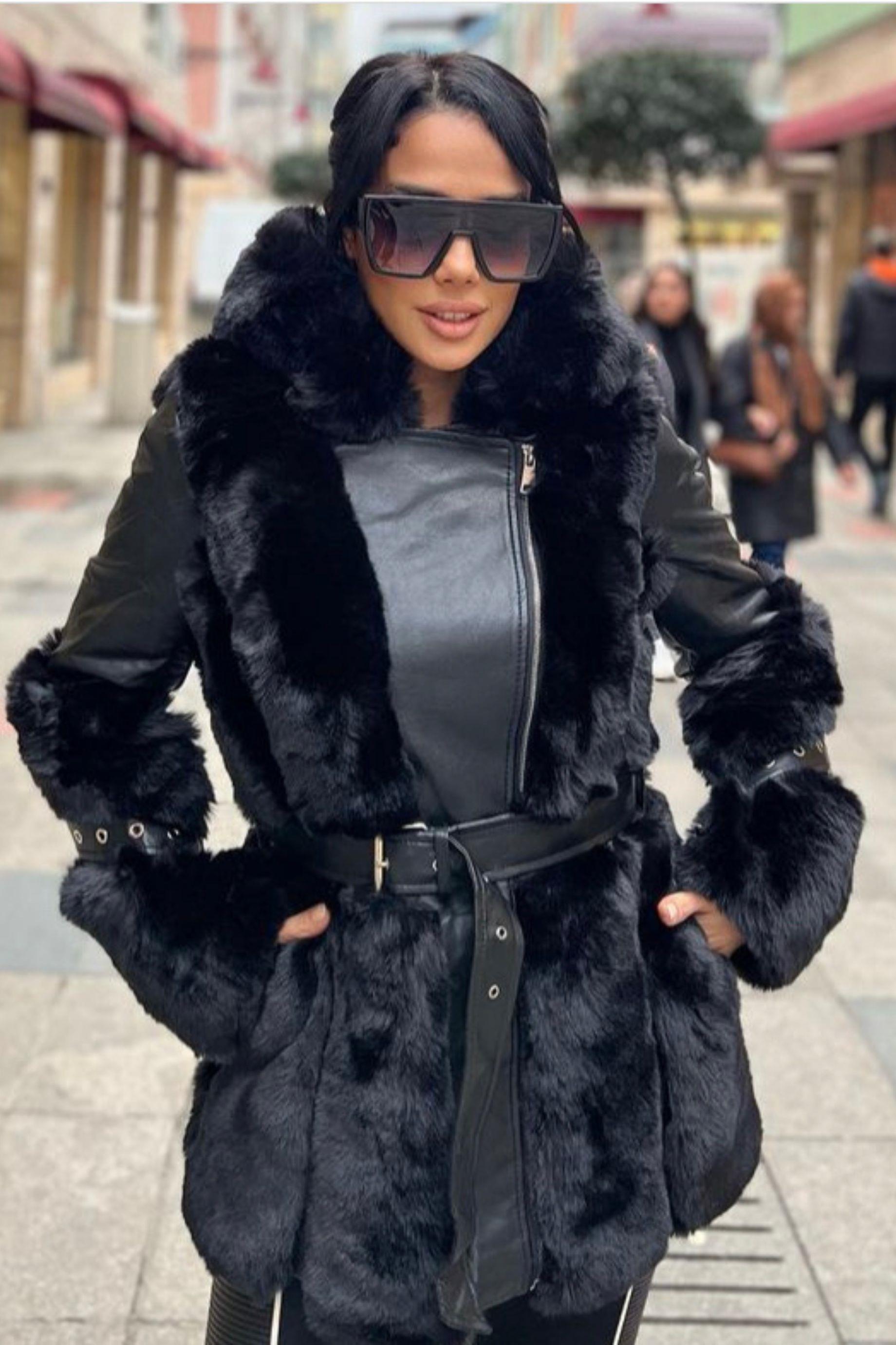 İthal Deri Kürk Detay Mont