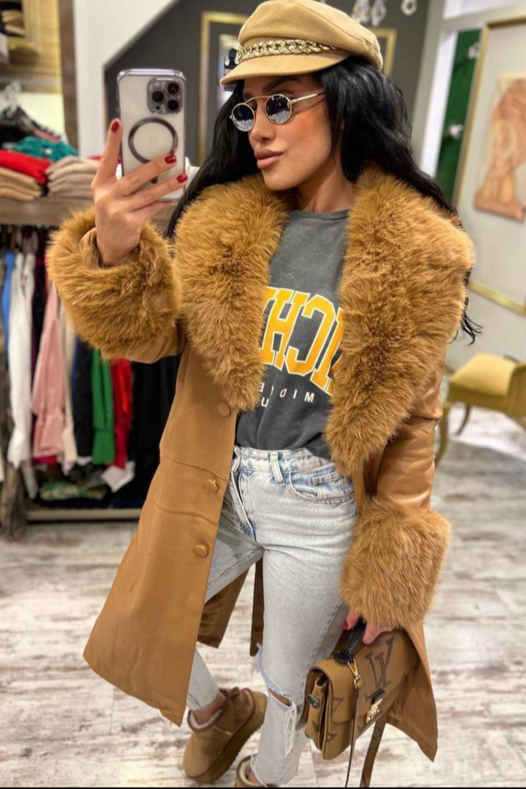 İthal Deri Kürklü Kaban Taba