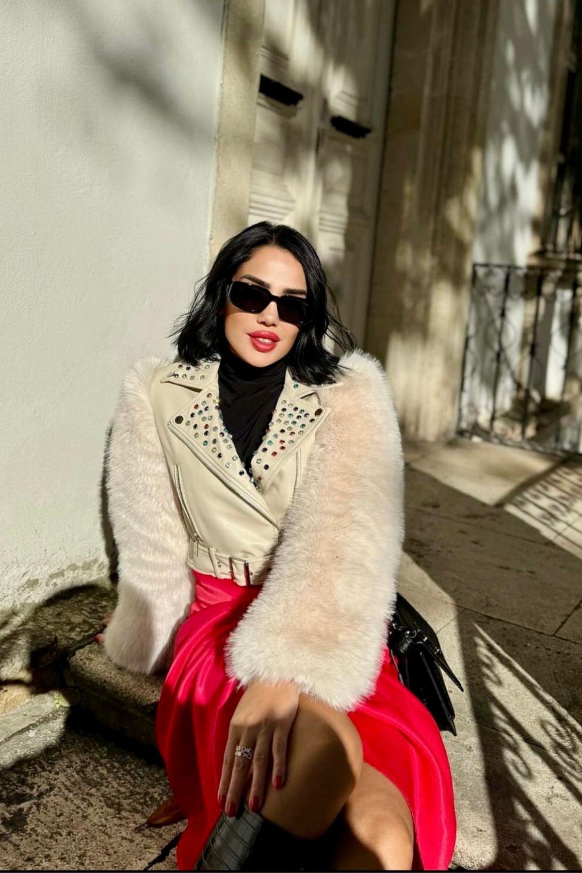 İthal Deri Kürklü Mini Ceket Ekru