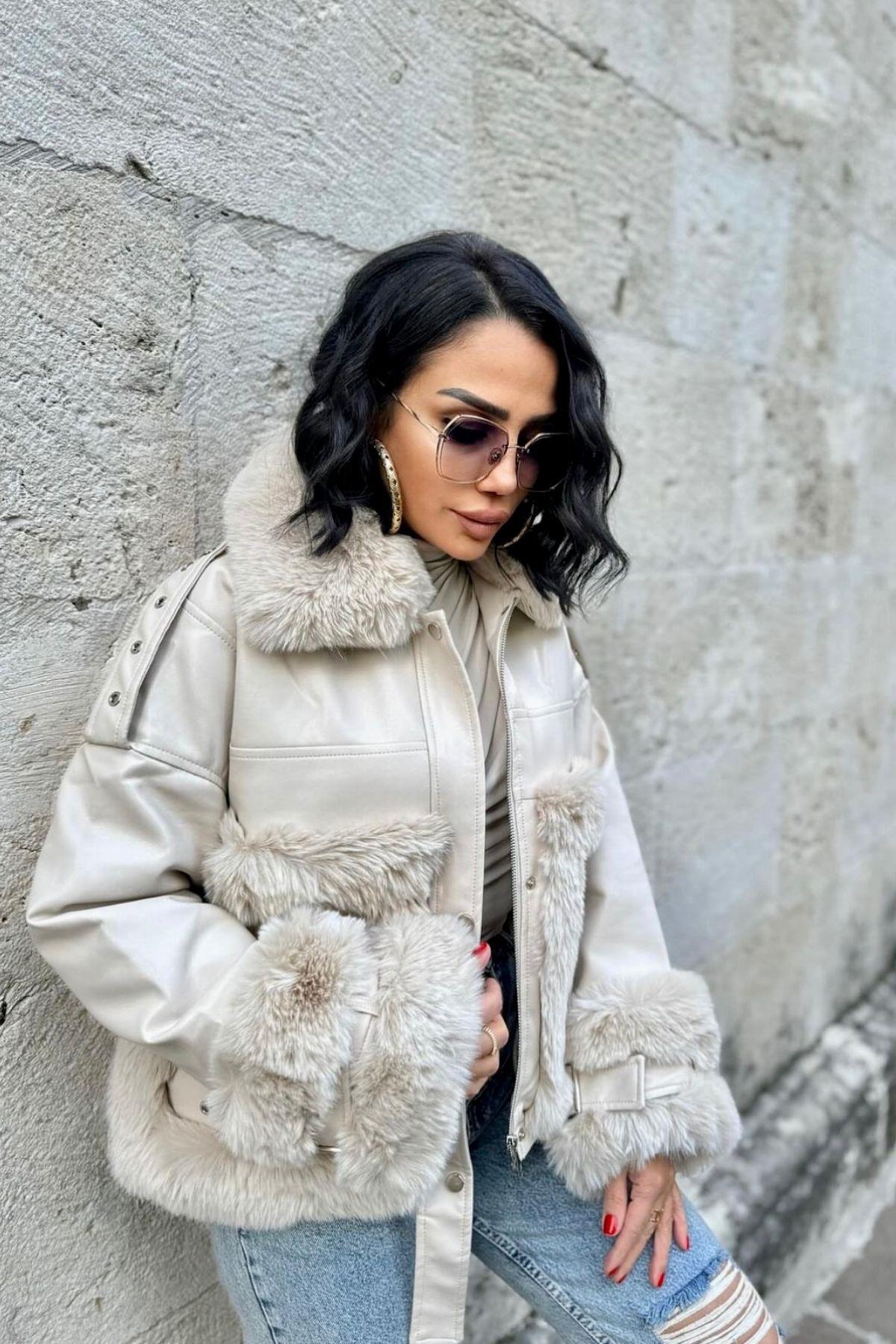 İthal Deri Kürklü Mont Kısa