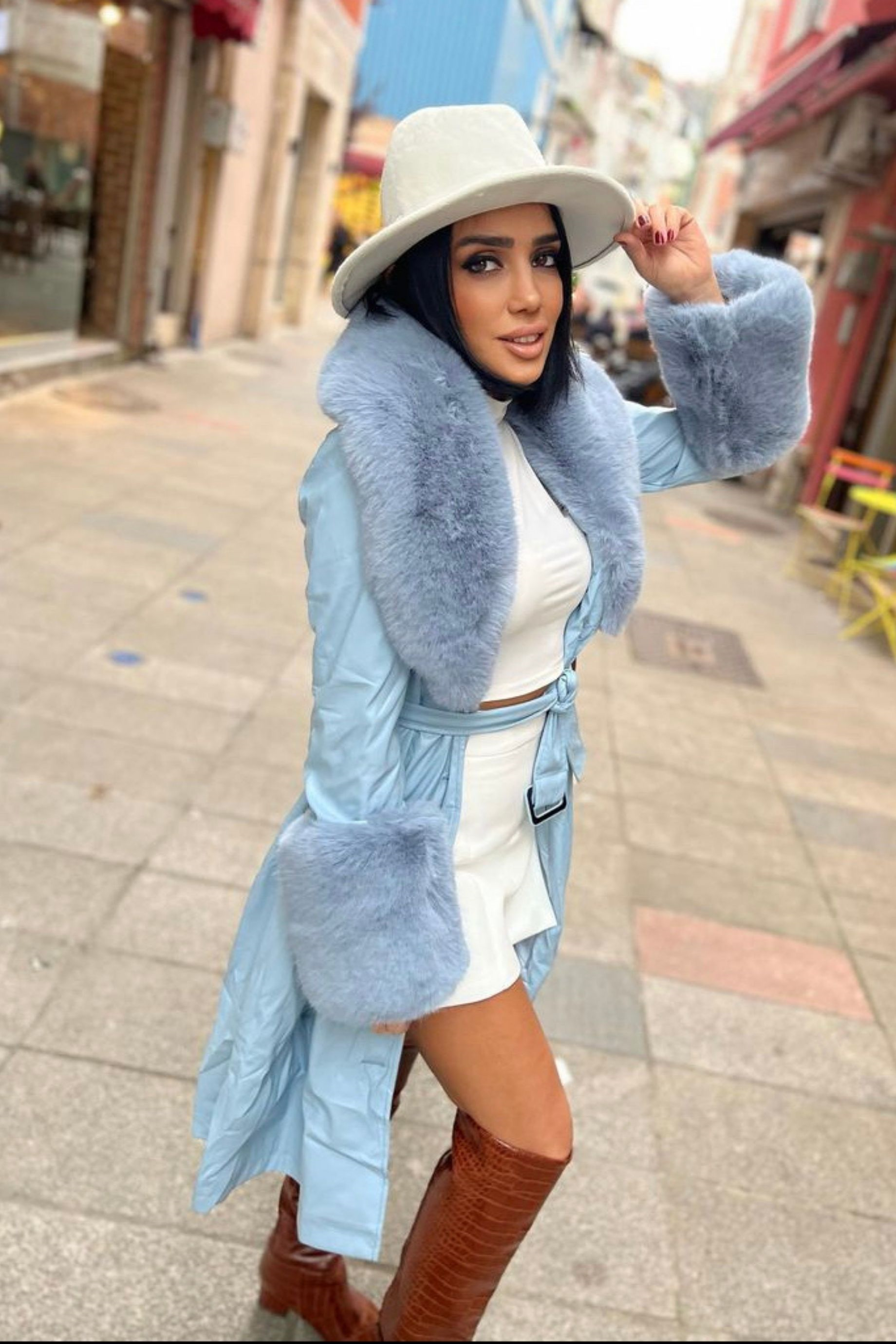 İthal Deri Kürklü Trençkot