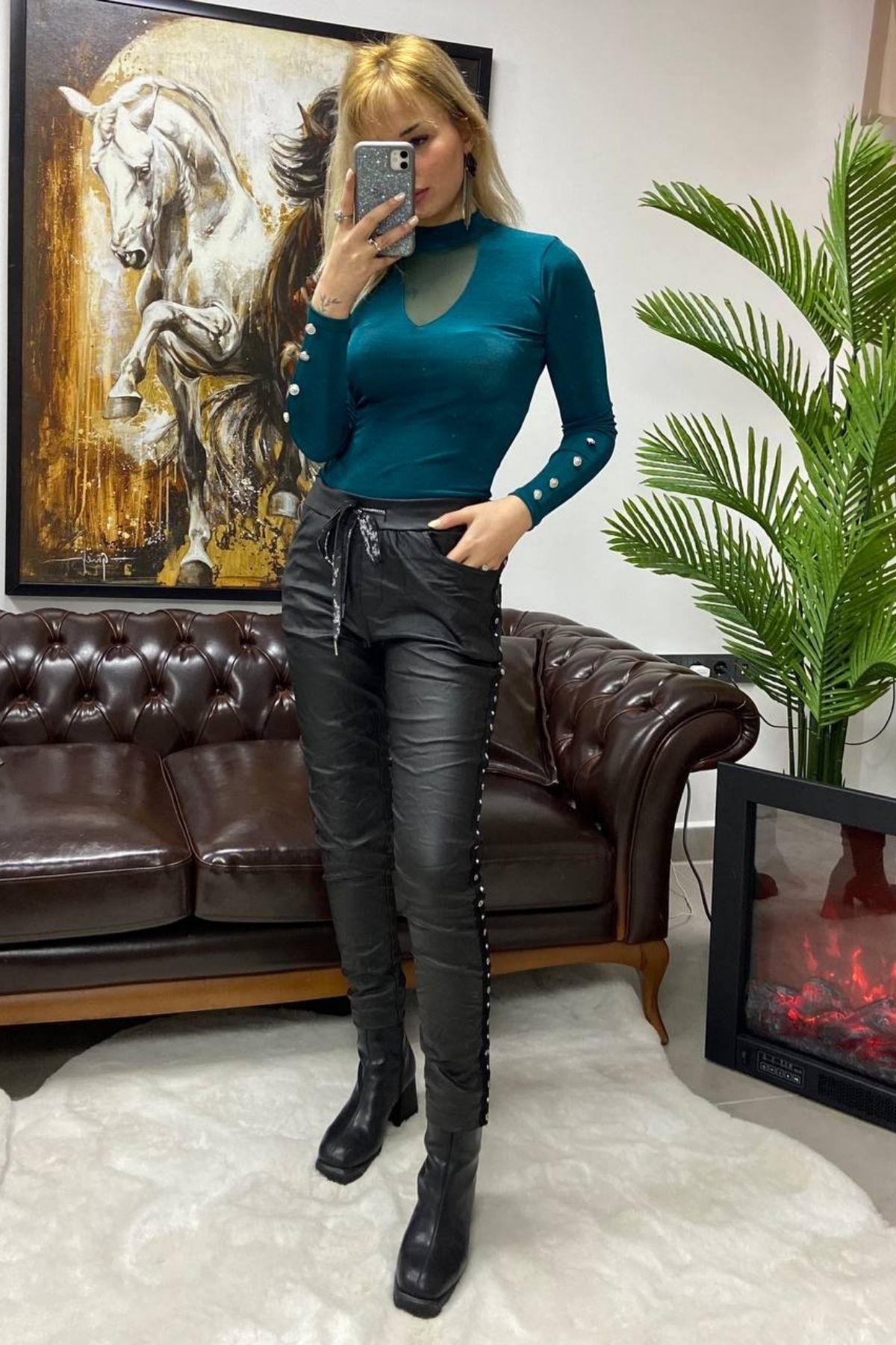 İthal Deri Pantolon Siyah