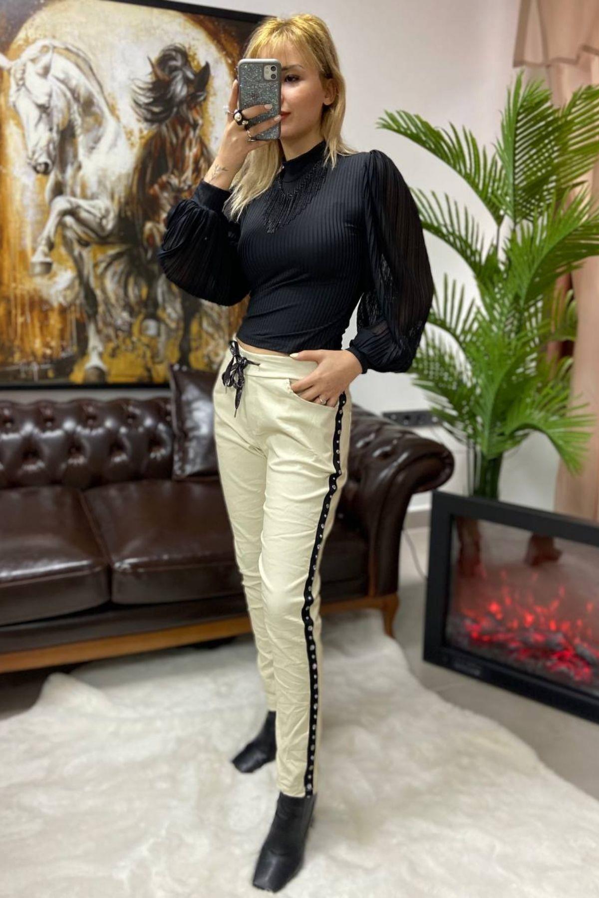 İthal Deri Pantolon Vizon