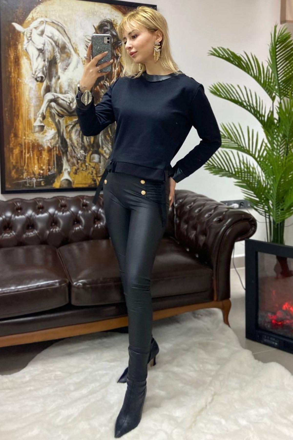 İthal Deri Tayt Siyah