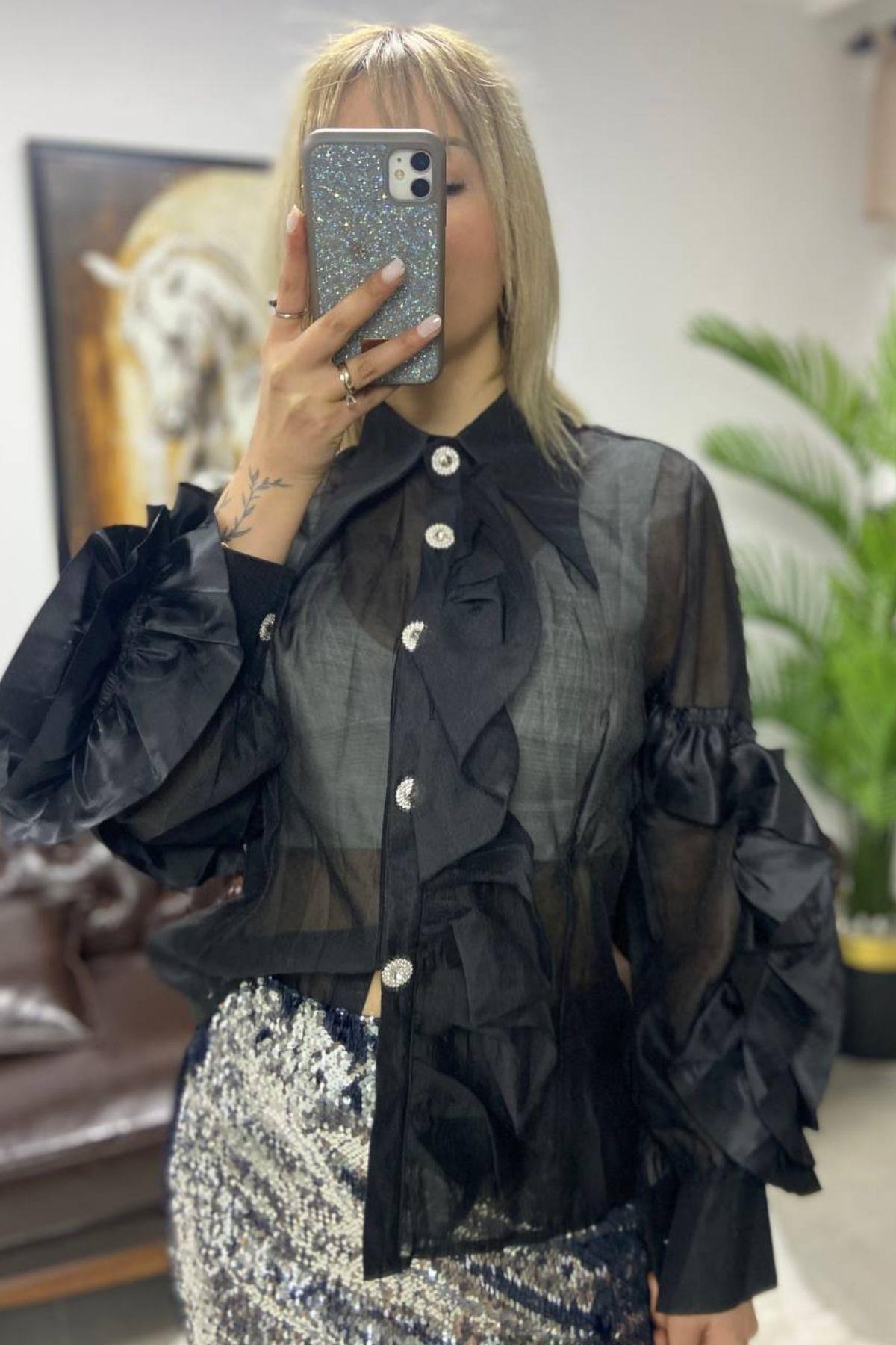 İthal Düğme Taşlı Gömlek